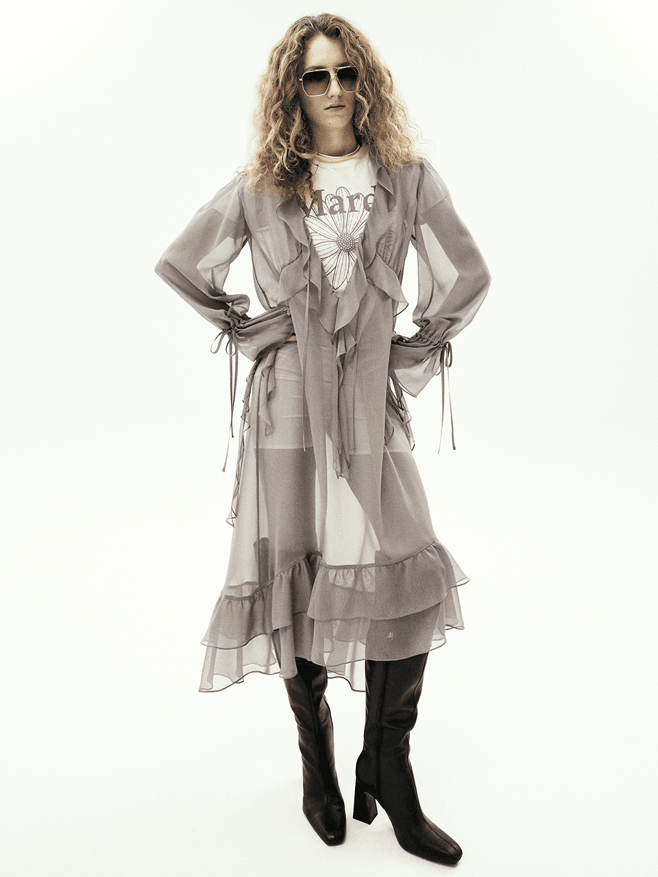 CHIFFON MAXI DRESS FRILL_TAUPE