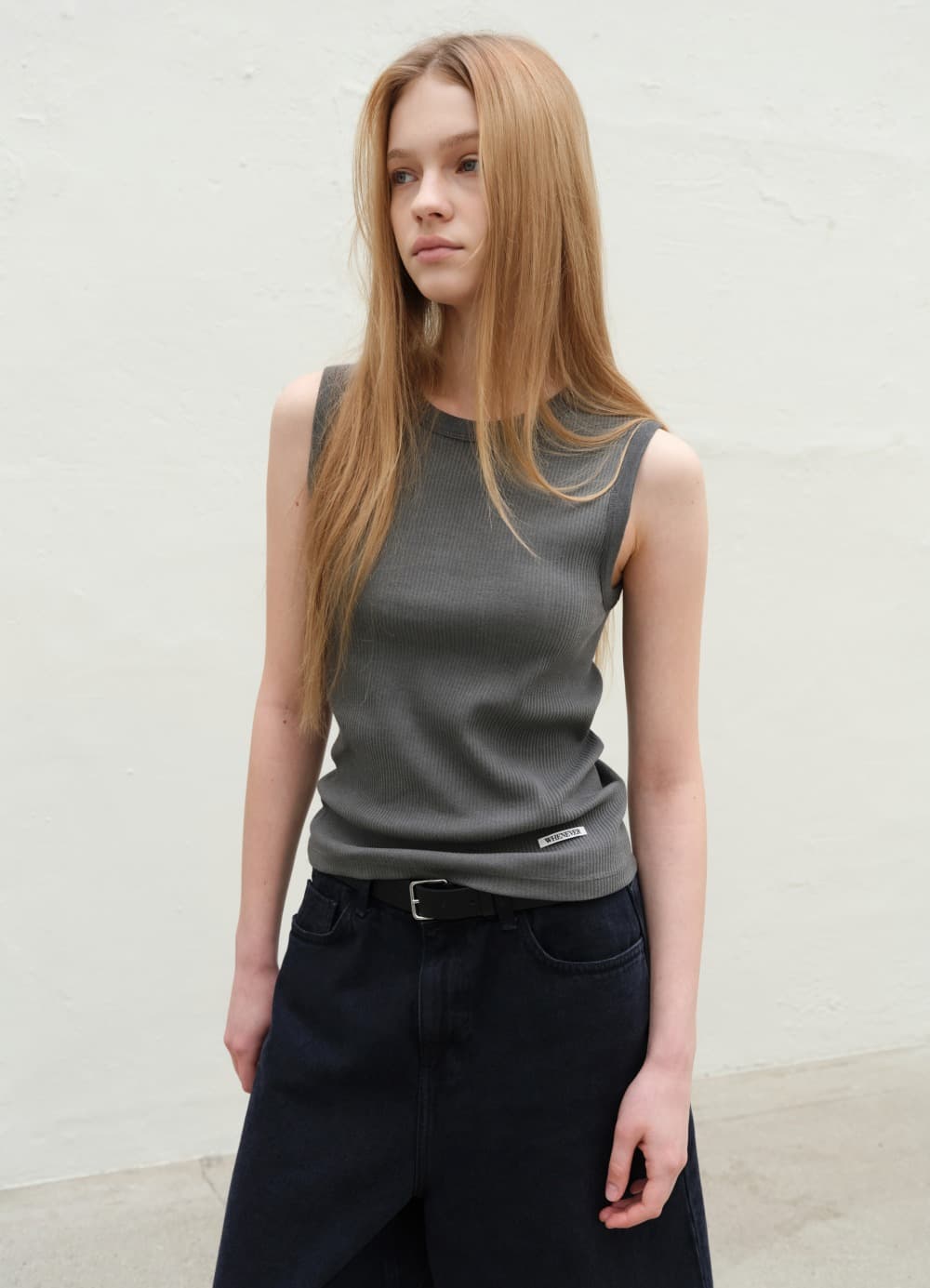 Crew-neck Sleeveless Top - Fade Charcoal