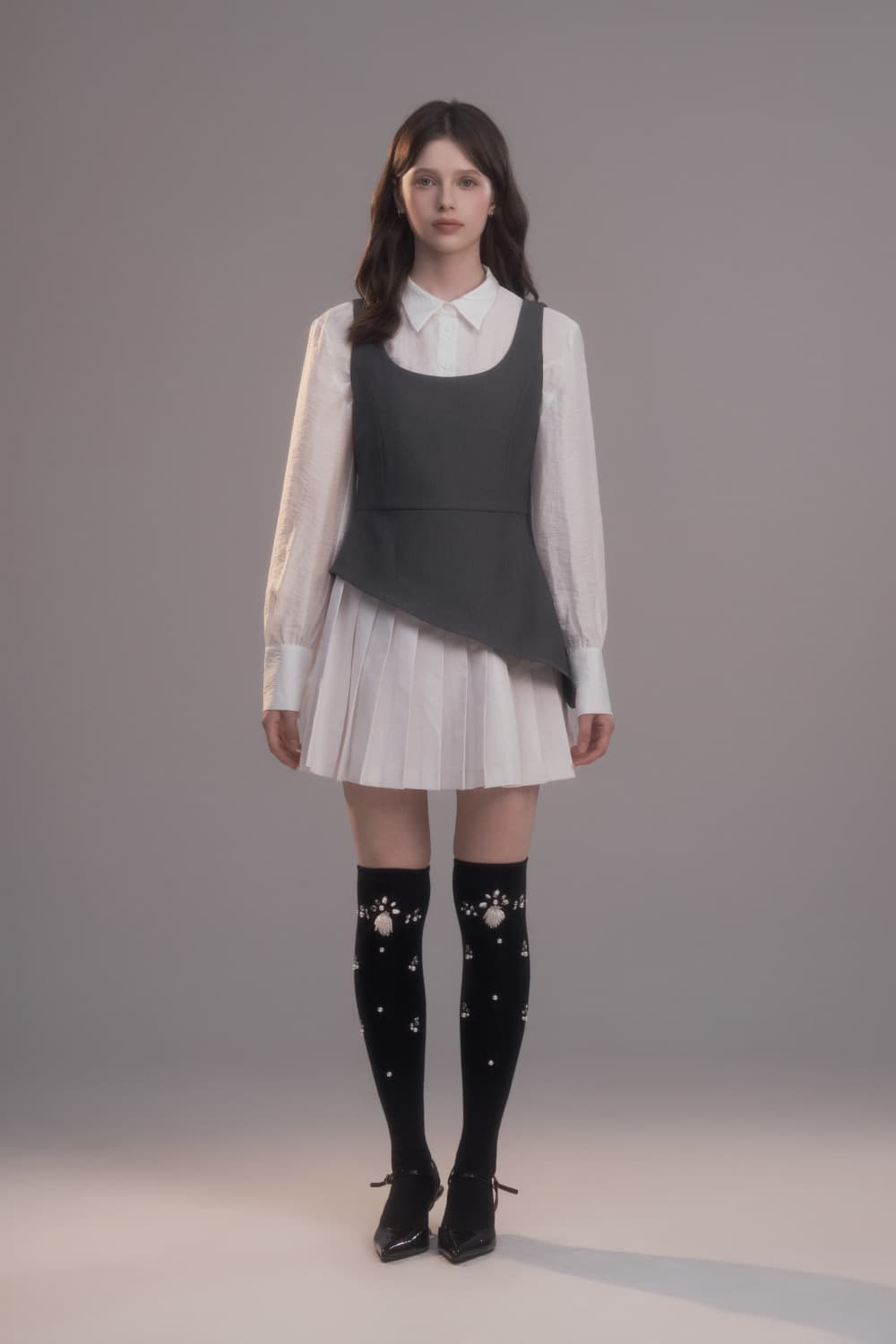 Lena Pleated Cut-Out Dress - Grey