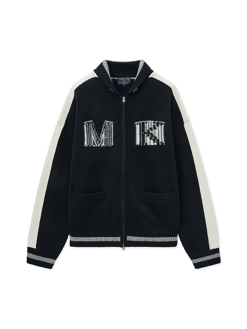 MATIN KIM INITIAL KNIT ZIP UP FOR MEN IN BLACK