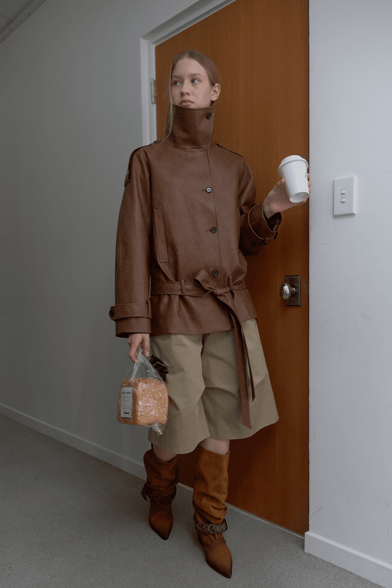 HIGH NECK LEATHER JACKET_BROWN