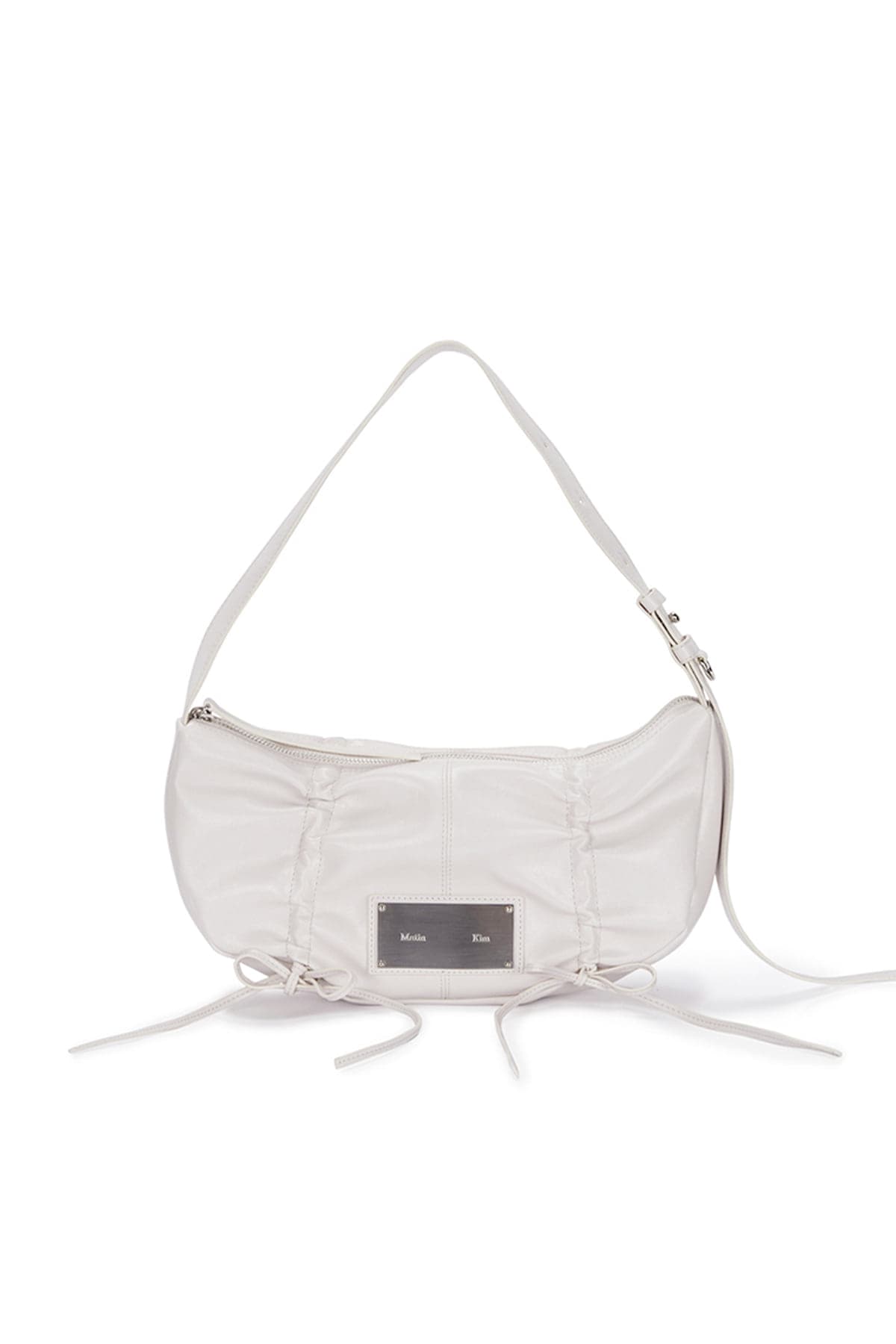 HALF SHIRRING RIBBON ROUND BAG IN IVORY