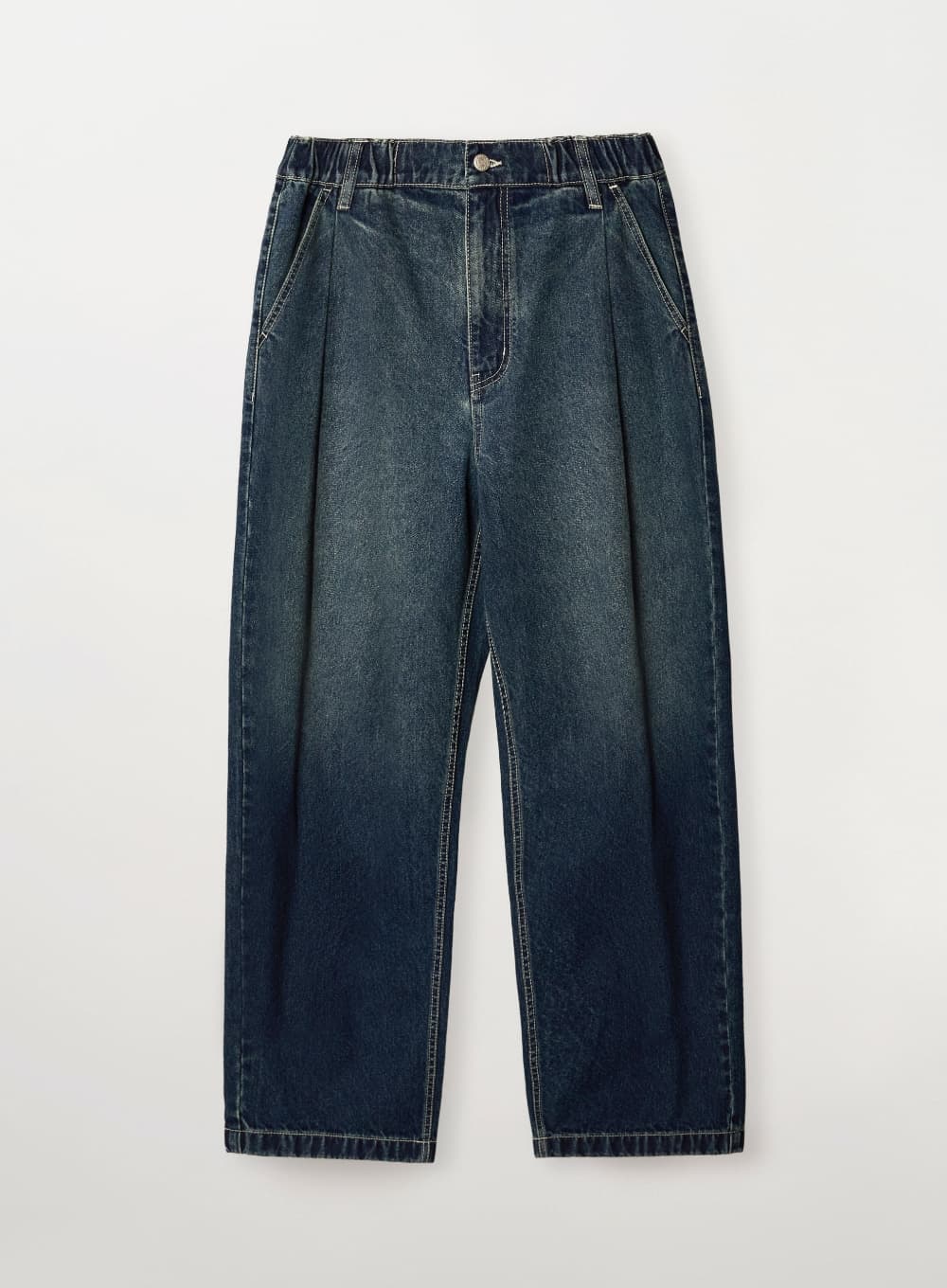 One Tuck Banding Denim Pants - Blue
