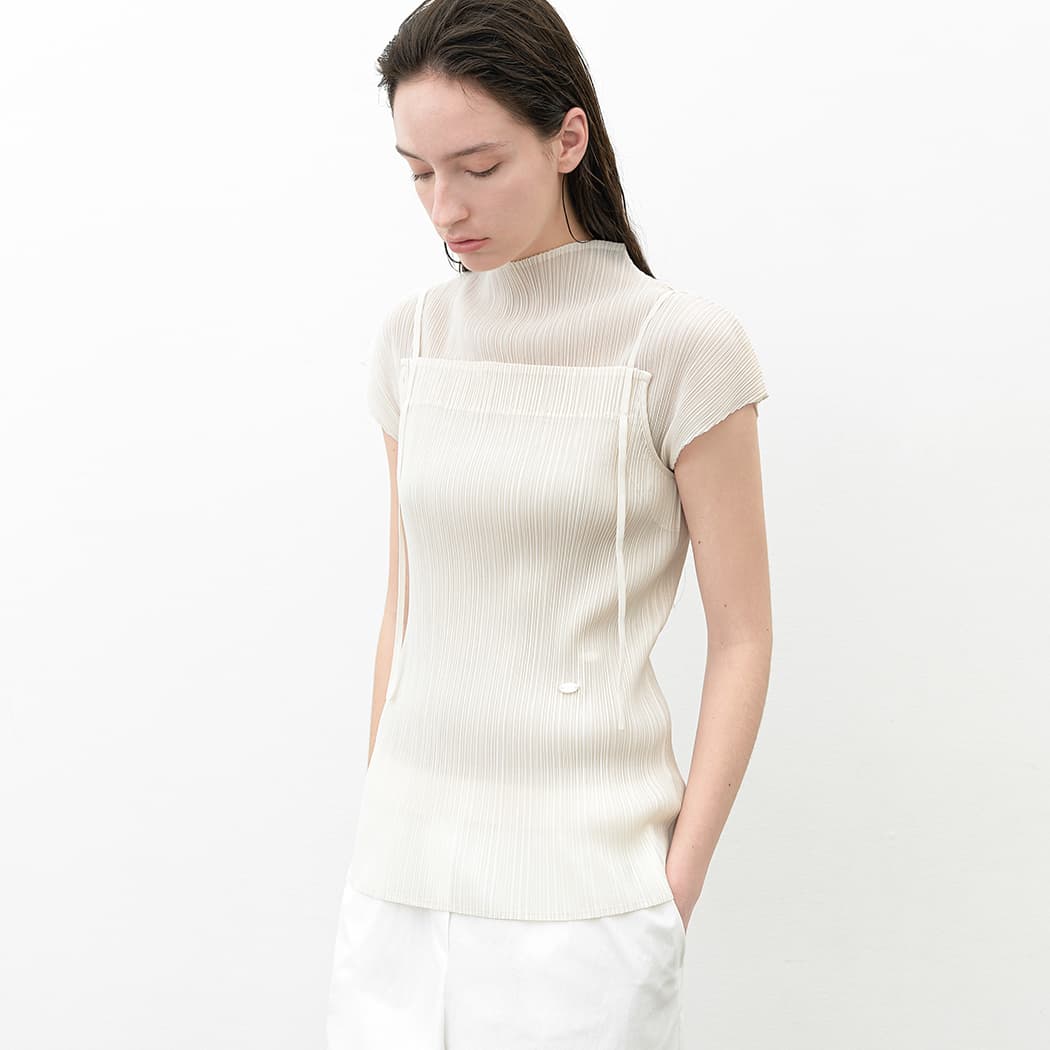 (BL-4341)PLEATS STRING SLEEVELESS TOP