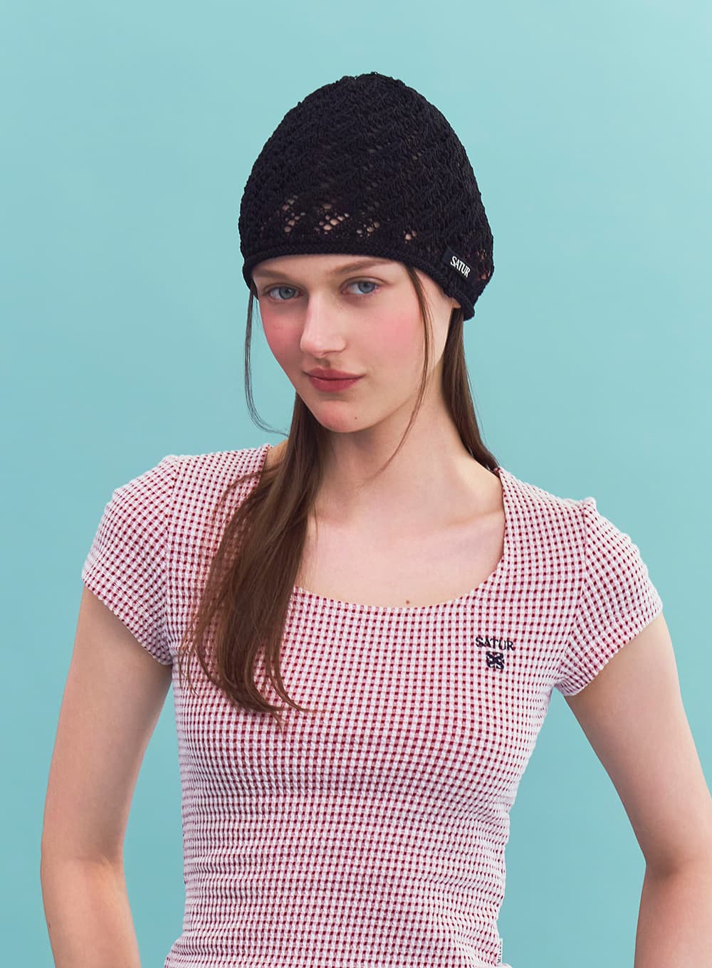 (W) Crochet Knit Beanie - Black