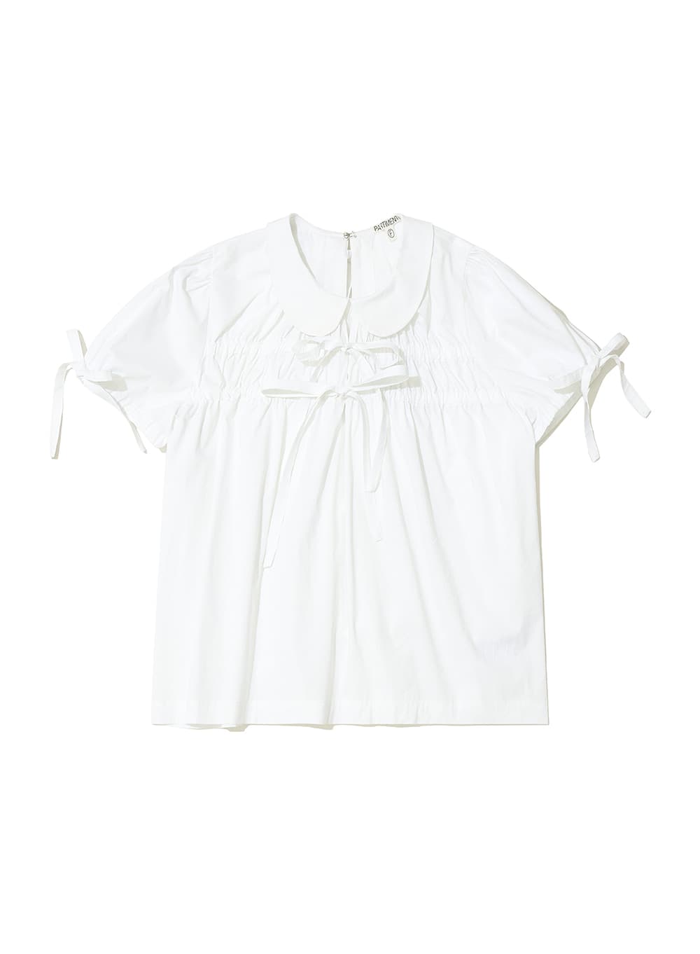 OPEN BACK RIBBON PUFF BLOUSE_WHITE