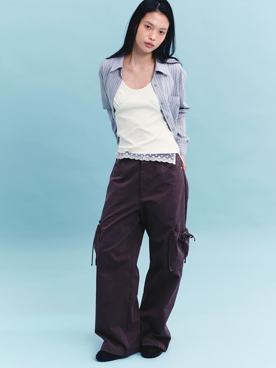 STRAP CARGO PANTS (PURPLE)