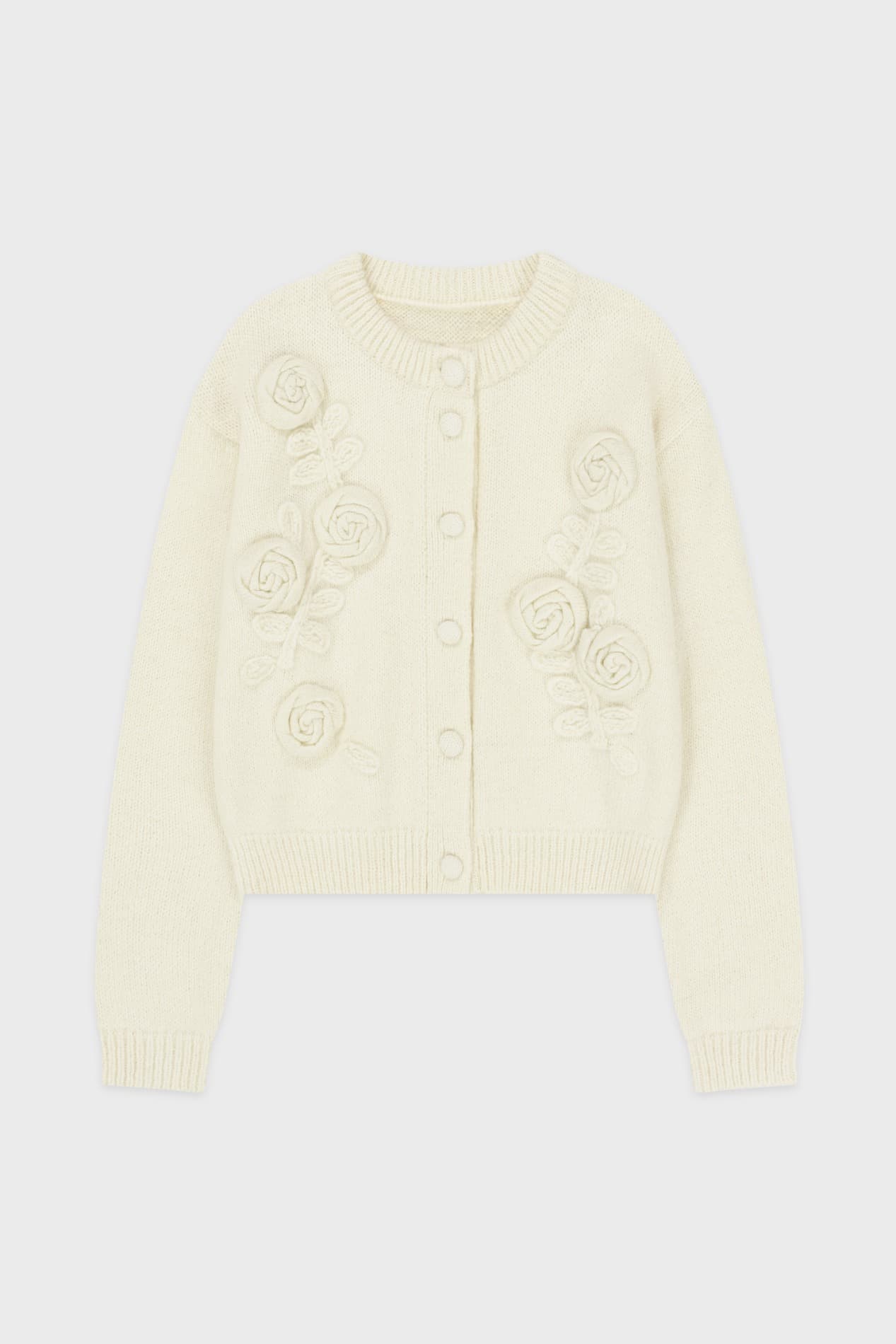 Rose Artwork Hairy Cardigan (Ivory)