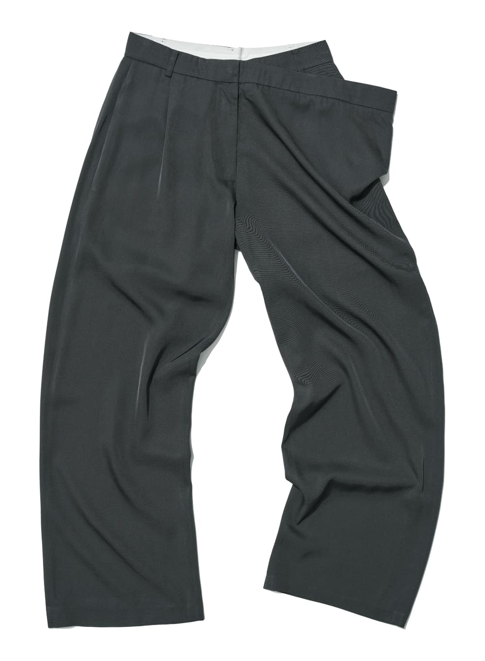UNBALANCED DRAPE WAIST PANTS_CHARCOAL