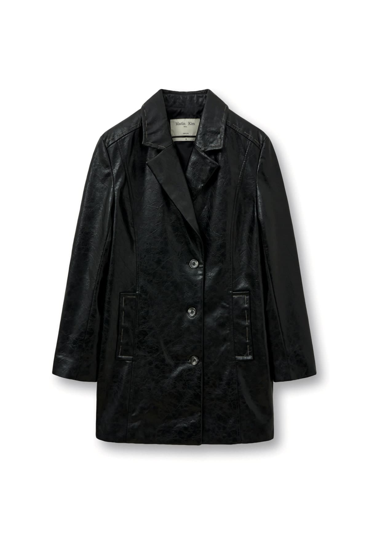 FAUX LEATHER HALF DOUBLE JACKET IN BLACK