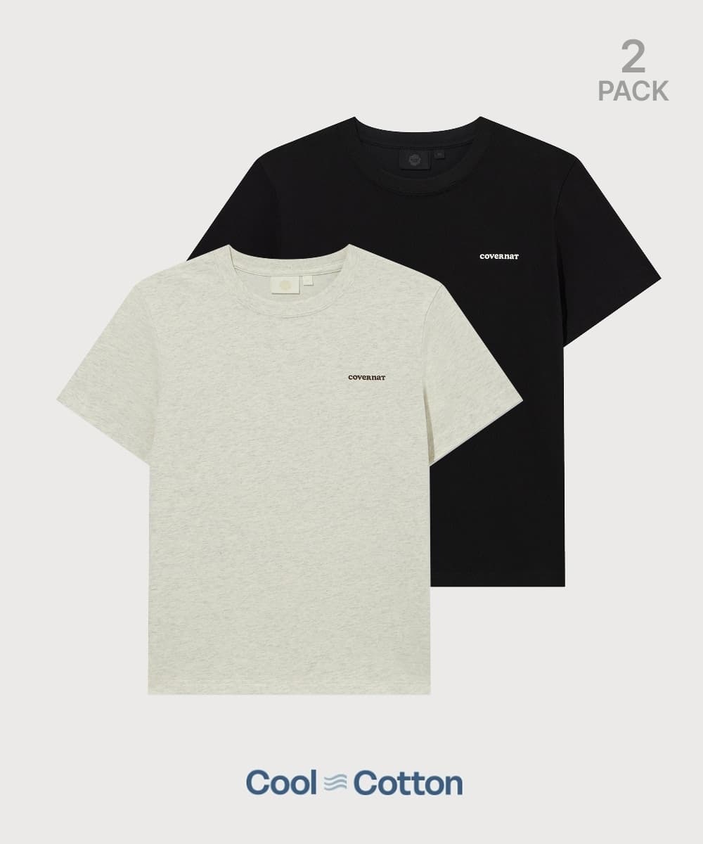 우먼 쿨코튼 에센셜 2PACK 티셔츠 오트밀+블랙