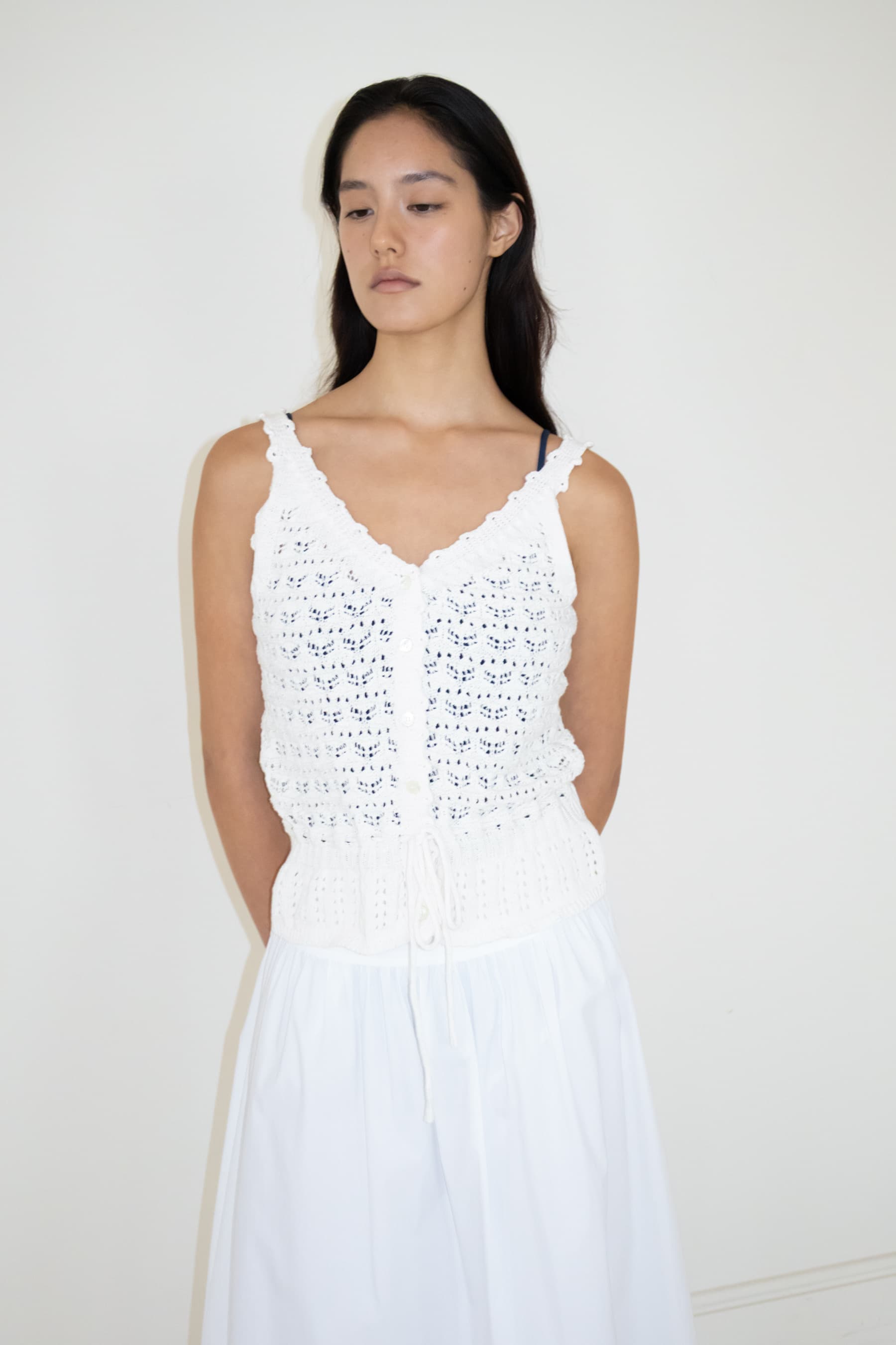 Crochet Button Knit Sleeveless (White)