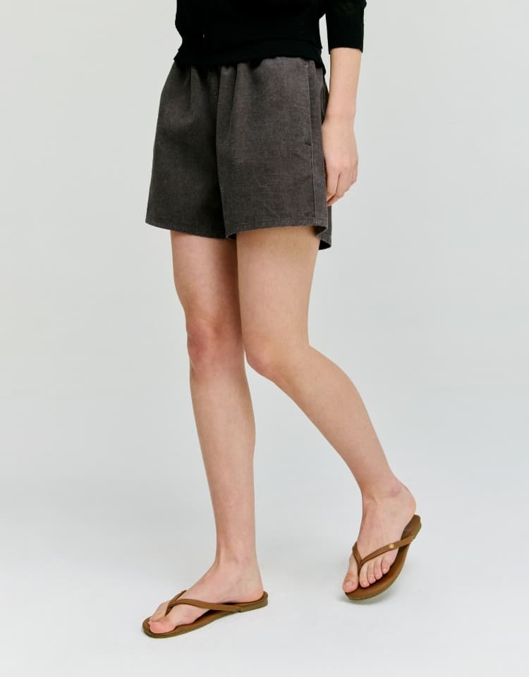 cotton washing banding shorts - dark brown