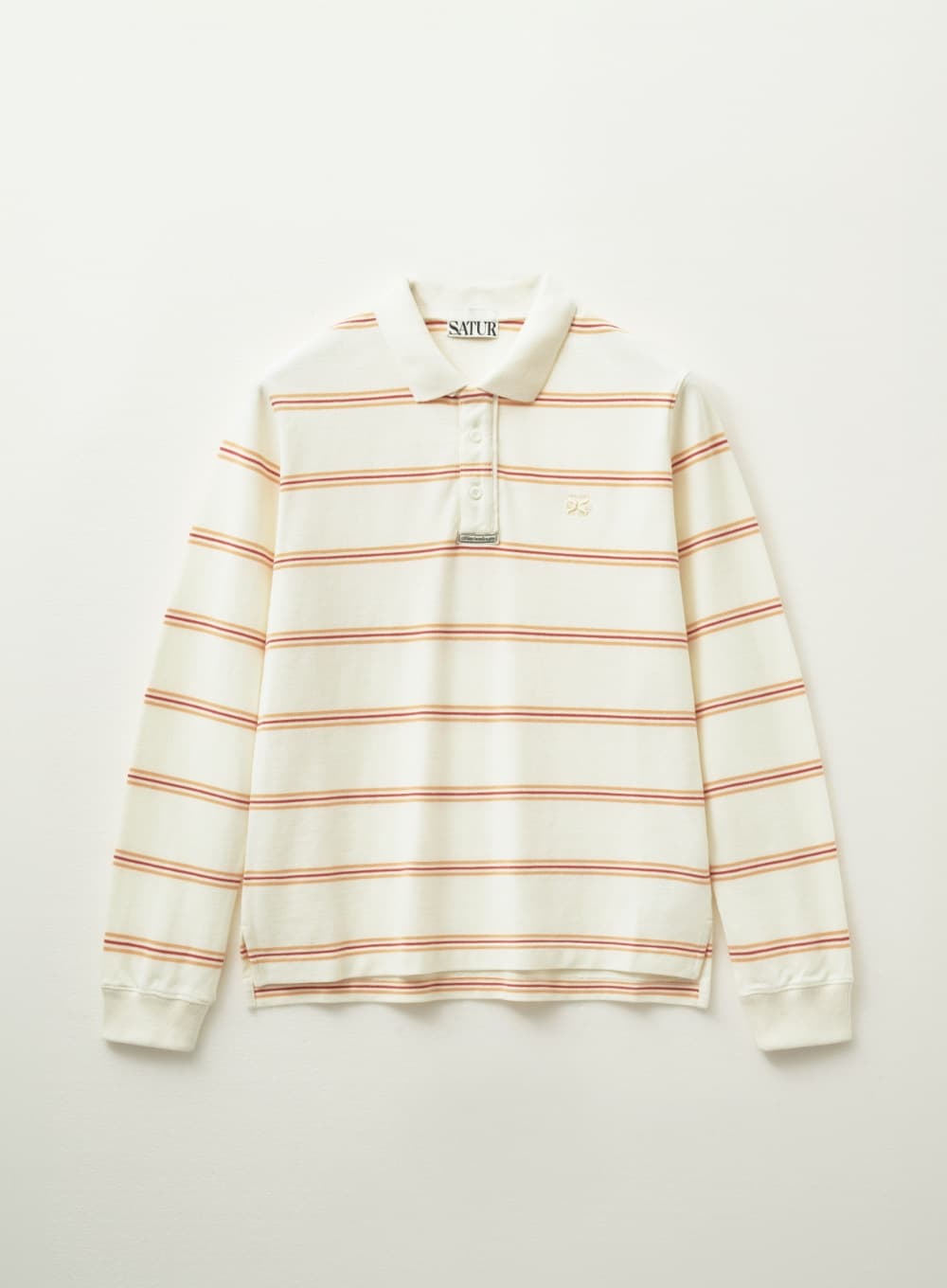 (W) Stripe Pique Polo Long Sleeve - Ivory