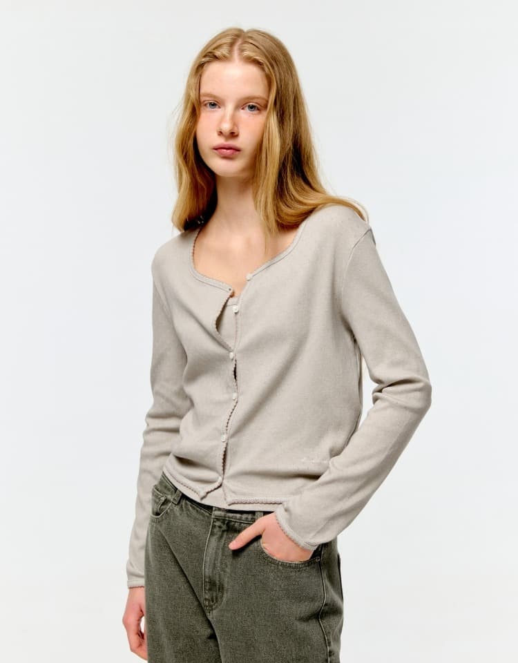 pigment eyelet sleeveless cardigan set - light khaki
