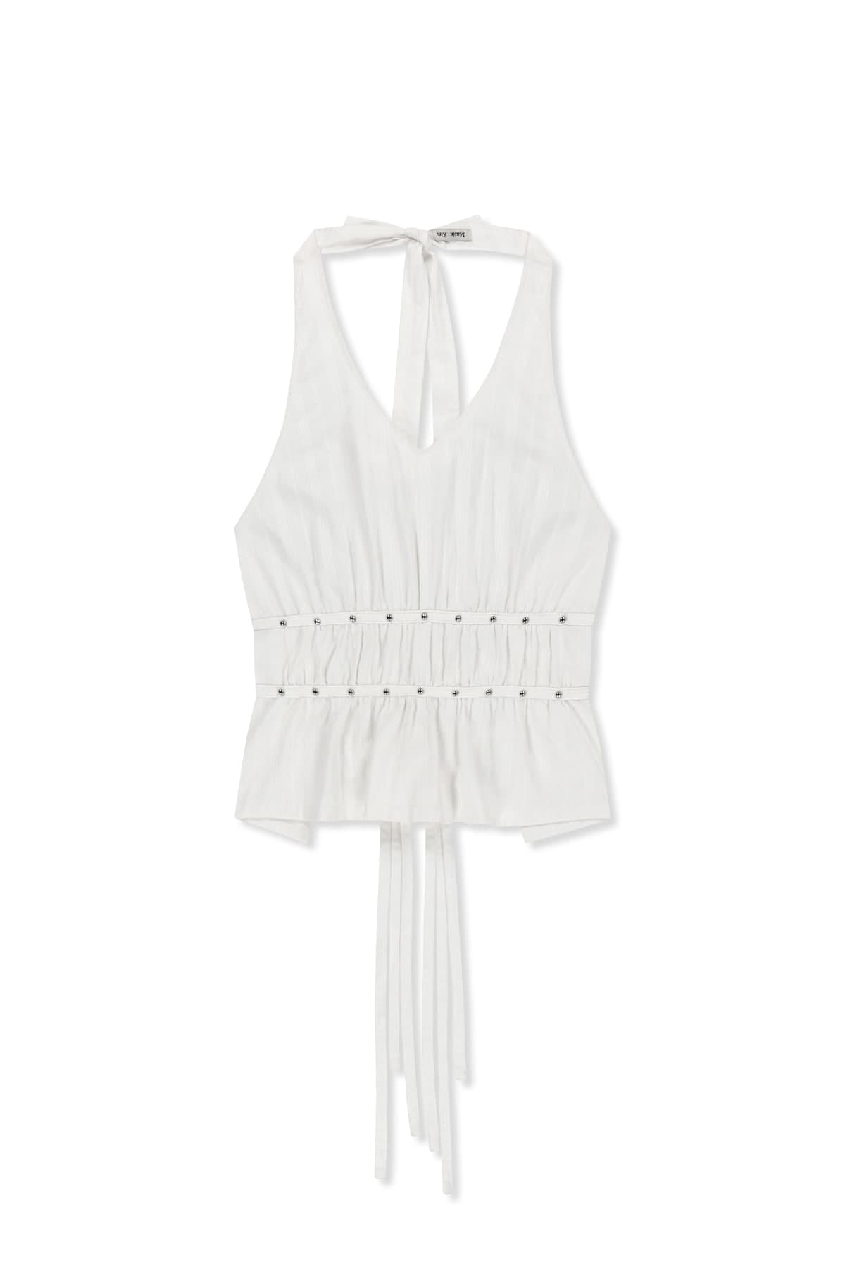 HALTER NECK SHIRRING BLOUSE IN WHITE