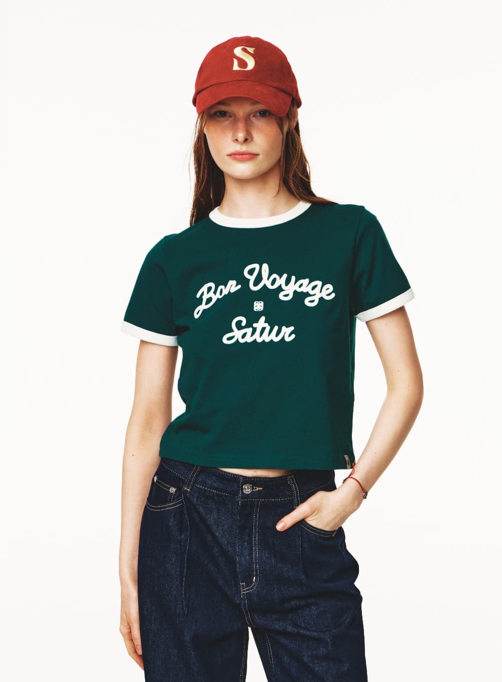 (W) Bon Voyage Ringer T-Shirt - Deep Green
