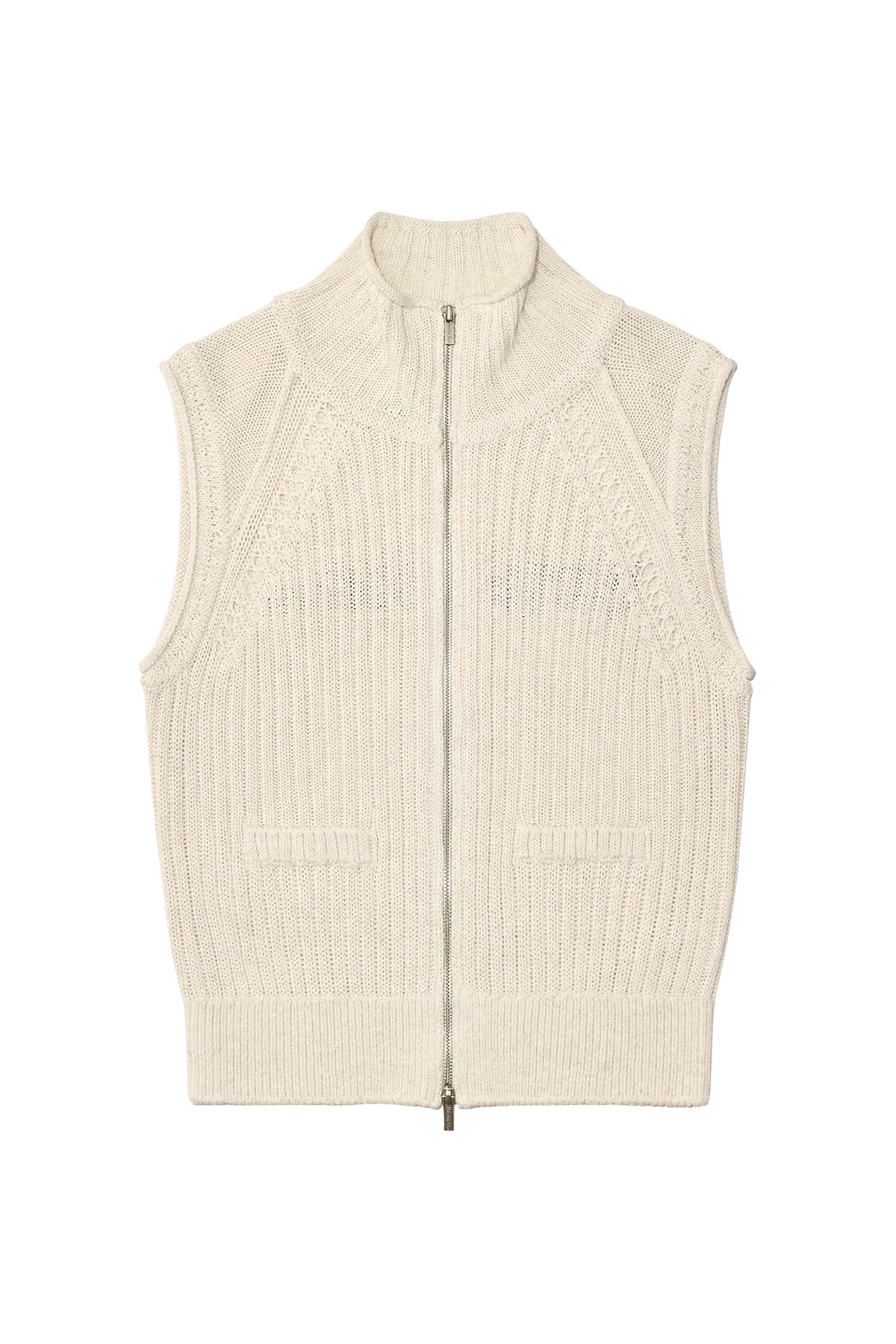BACK LOGO HIGH NECK KNIT VEST IN LIGHT BEIGE