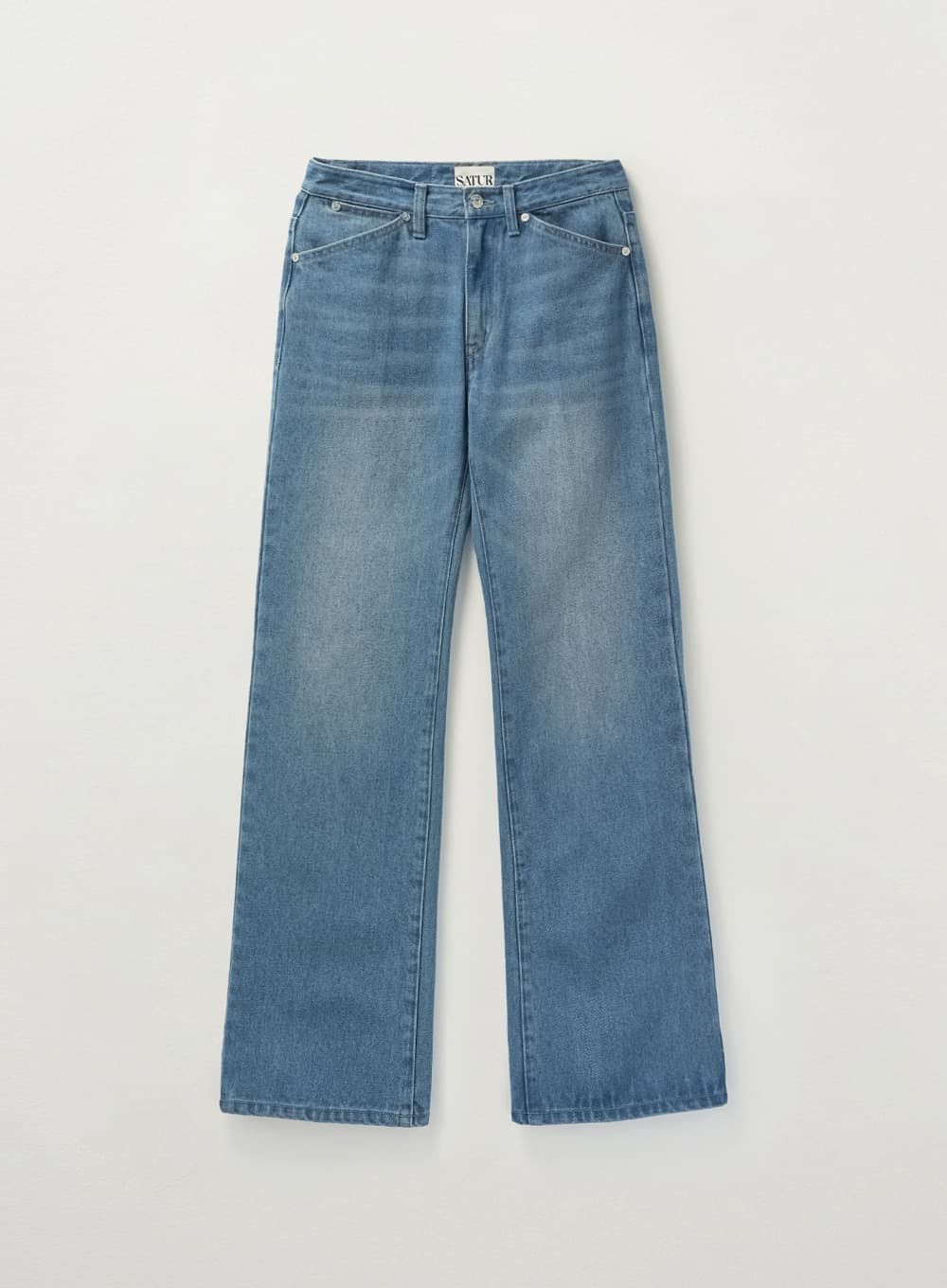 (W) Washed Straight Denim Pants - Blue