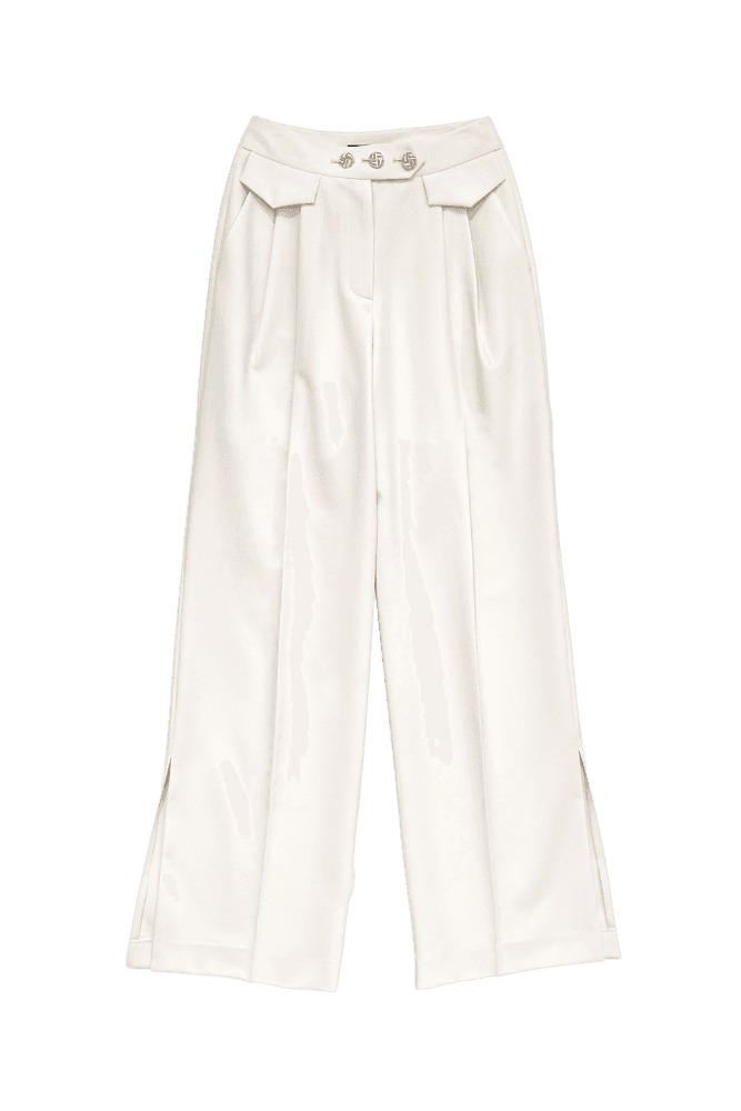 High-Rise Slit Wide Pants (White)