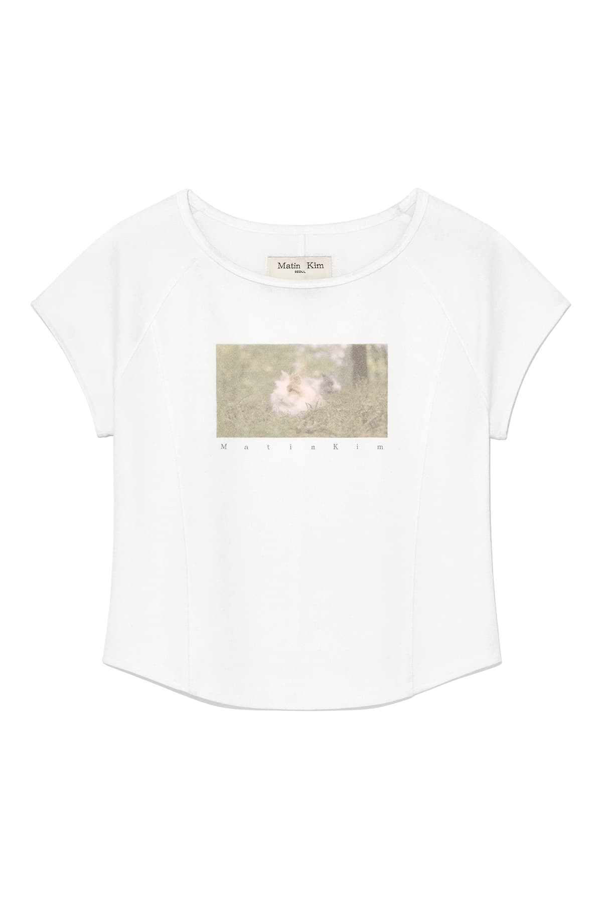 RABBIT PRINTING RAGLAN SLIM TOP IN WHITE