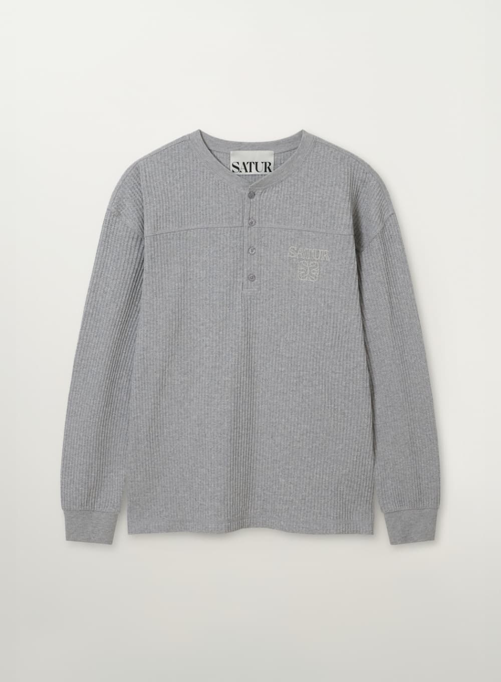 Stitch Waffle Henley Neck Long Sleeve - Melange Gray