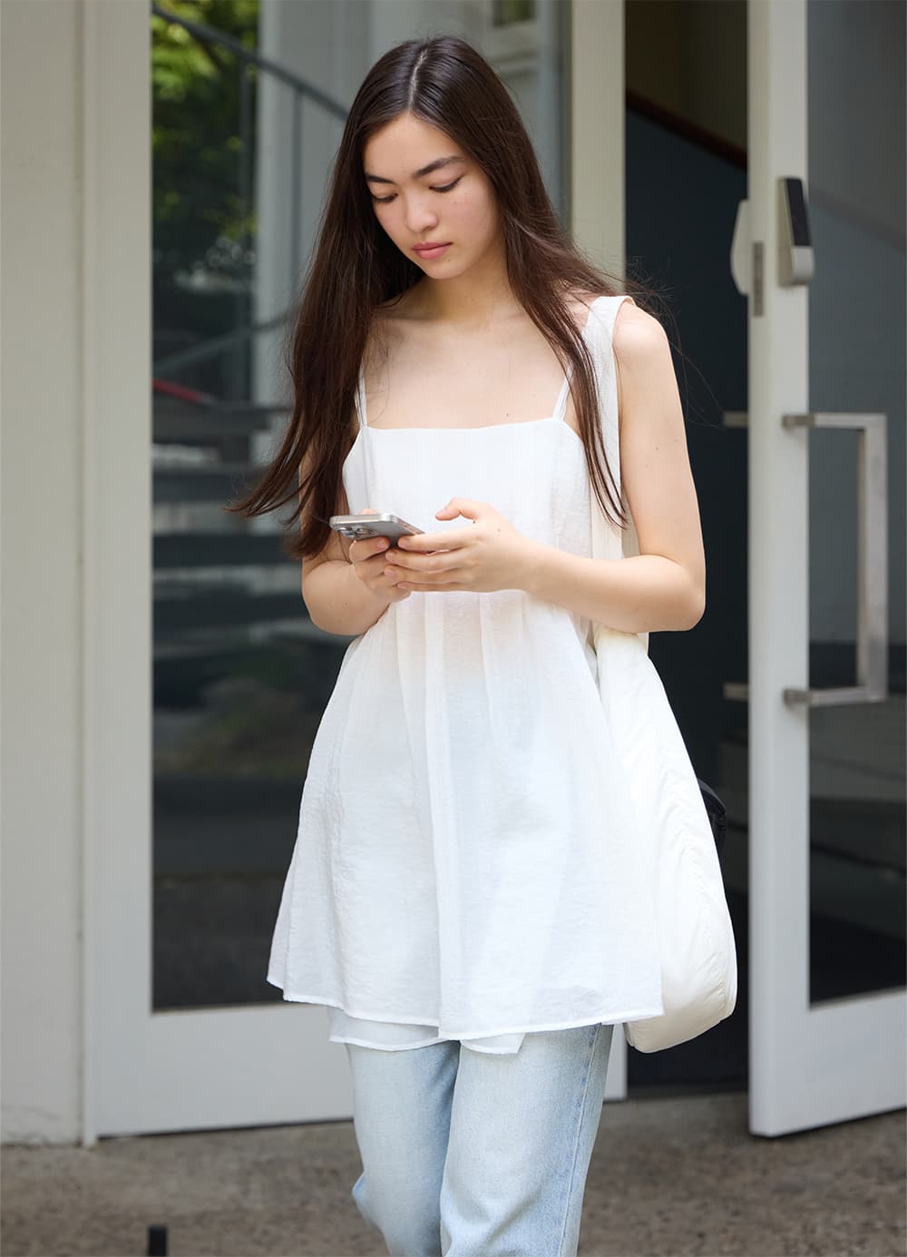 Double Strap Pleats Blouse - Off White