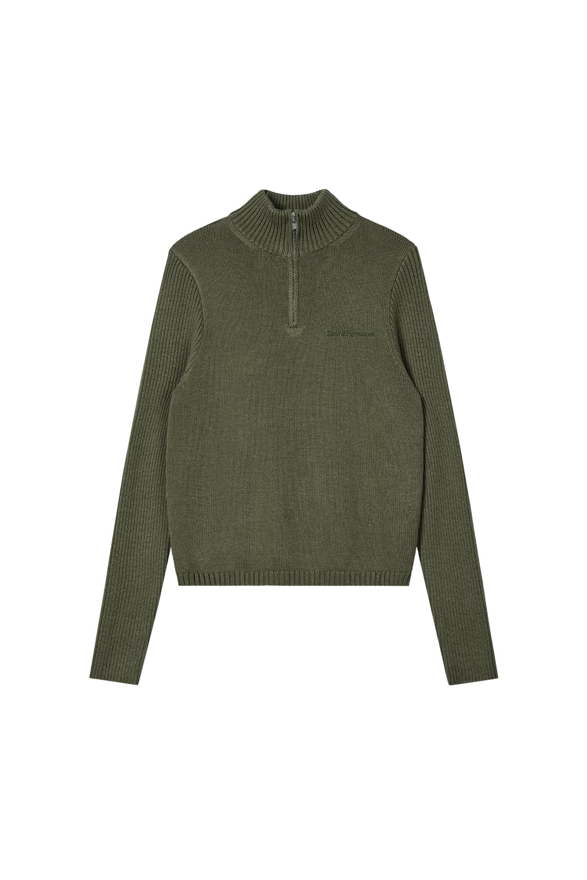 SLIM FIT HALF ZIP-UP KNIT - KHAKI