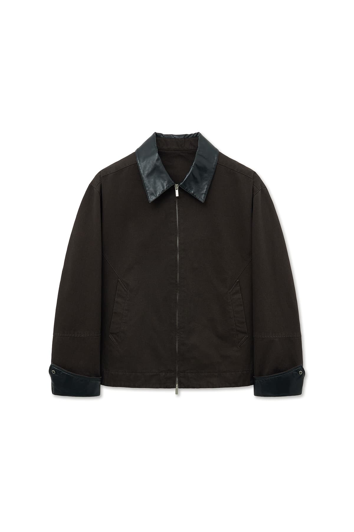 LEATHER COLLAR POINT WORK JACKET FOR MEN IN DARK BROWN