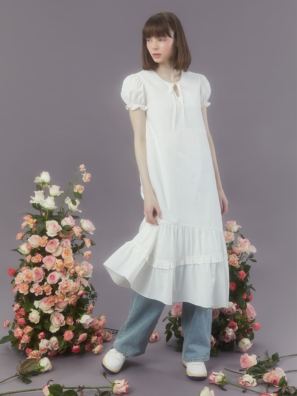 FRILL DETAIL DRESS (WHITE)