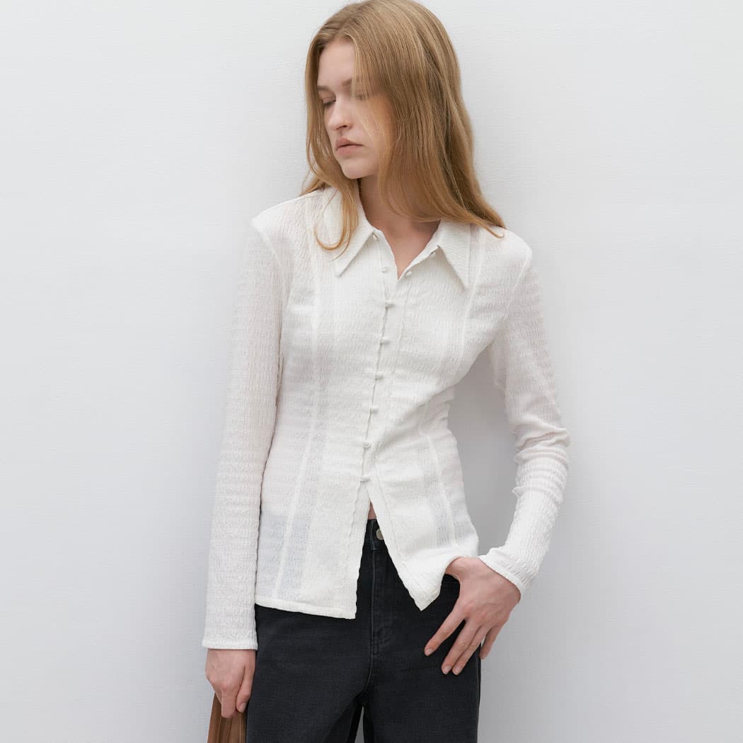 (BL-4369)WRINKLE SLIM JERSEY LONG BLOUSE