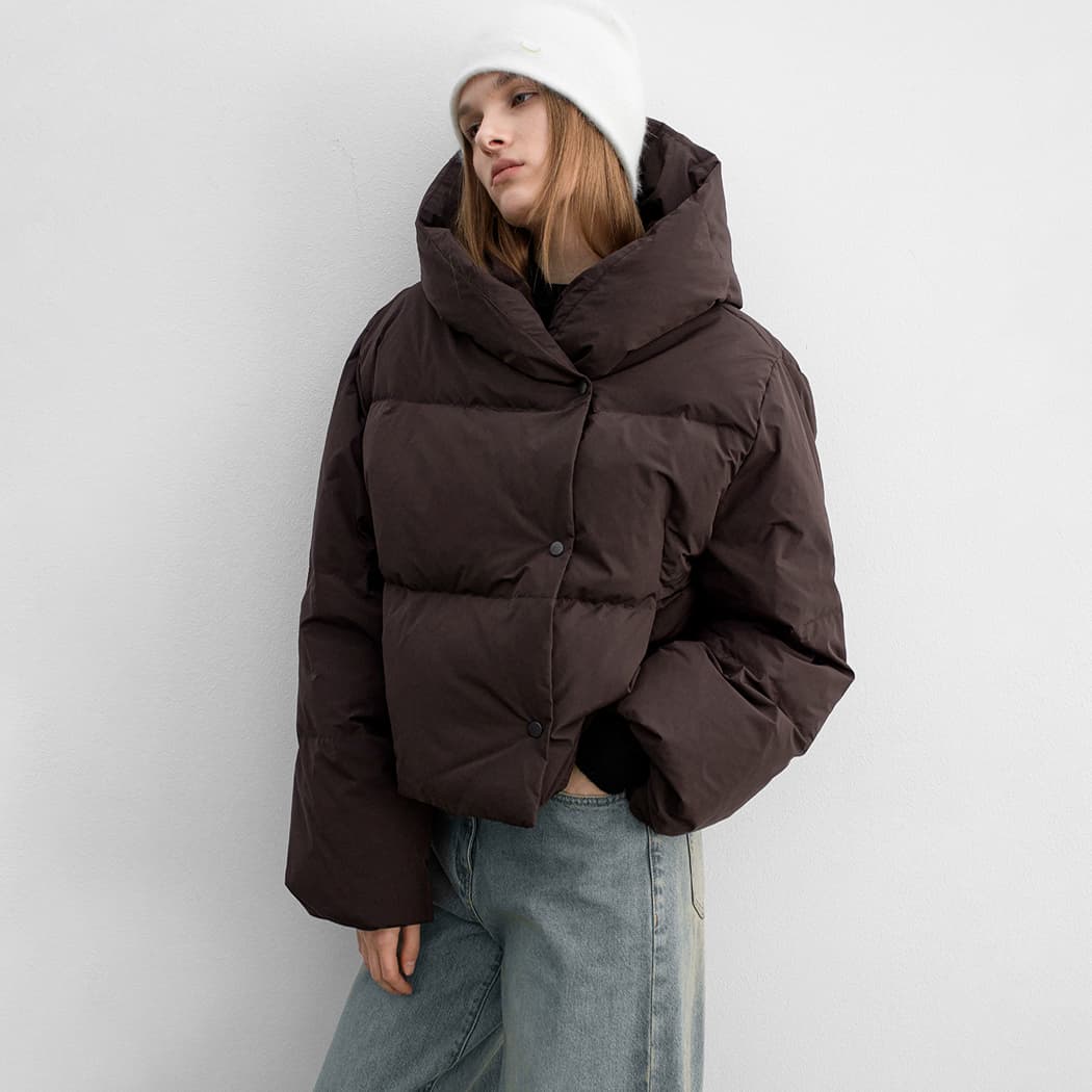 (JP-585)HOODED DUCK DOWN CROP PUFFER