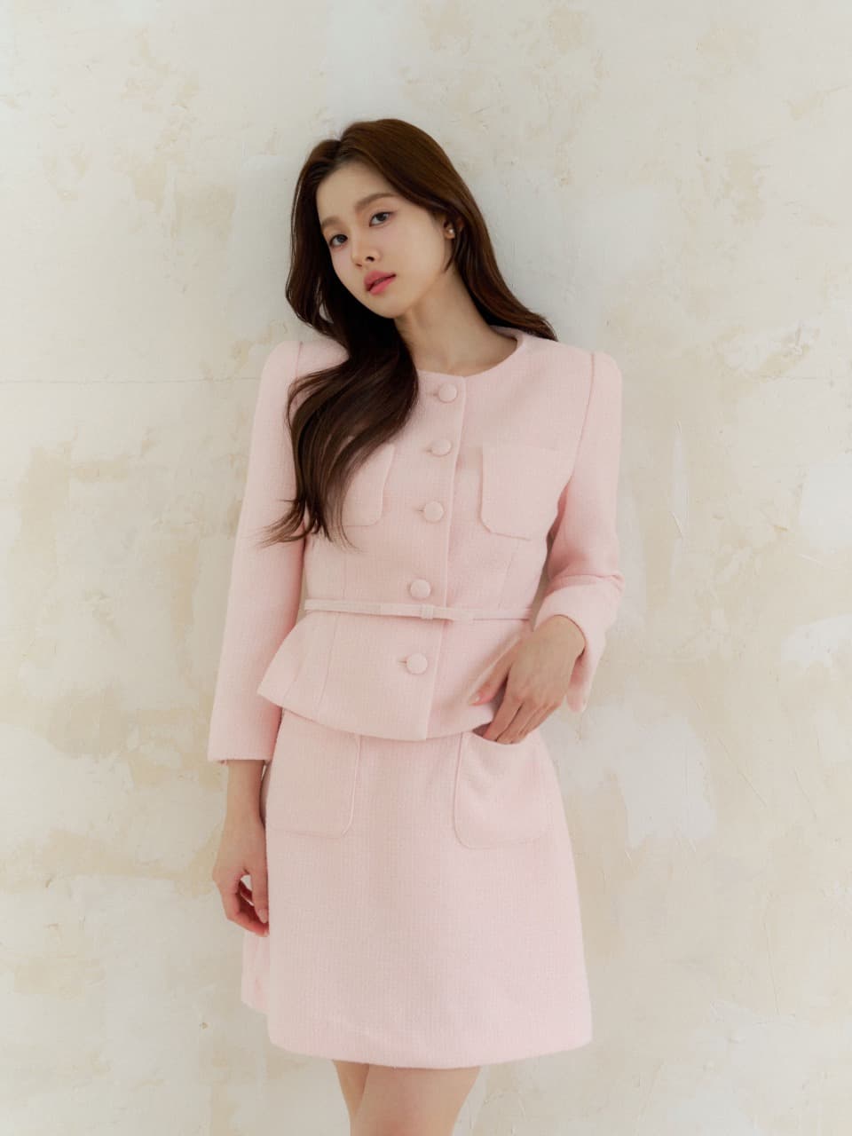 Tweed Ribbon Pocket Mini-Skirt/ Pink