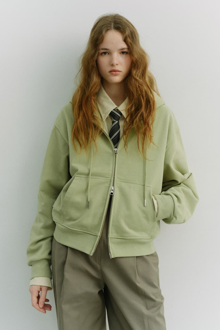UNISEX CROPPED ZIP-UP HOODIE OLIVE_UDTS6A101K1