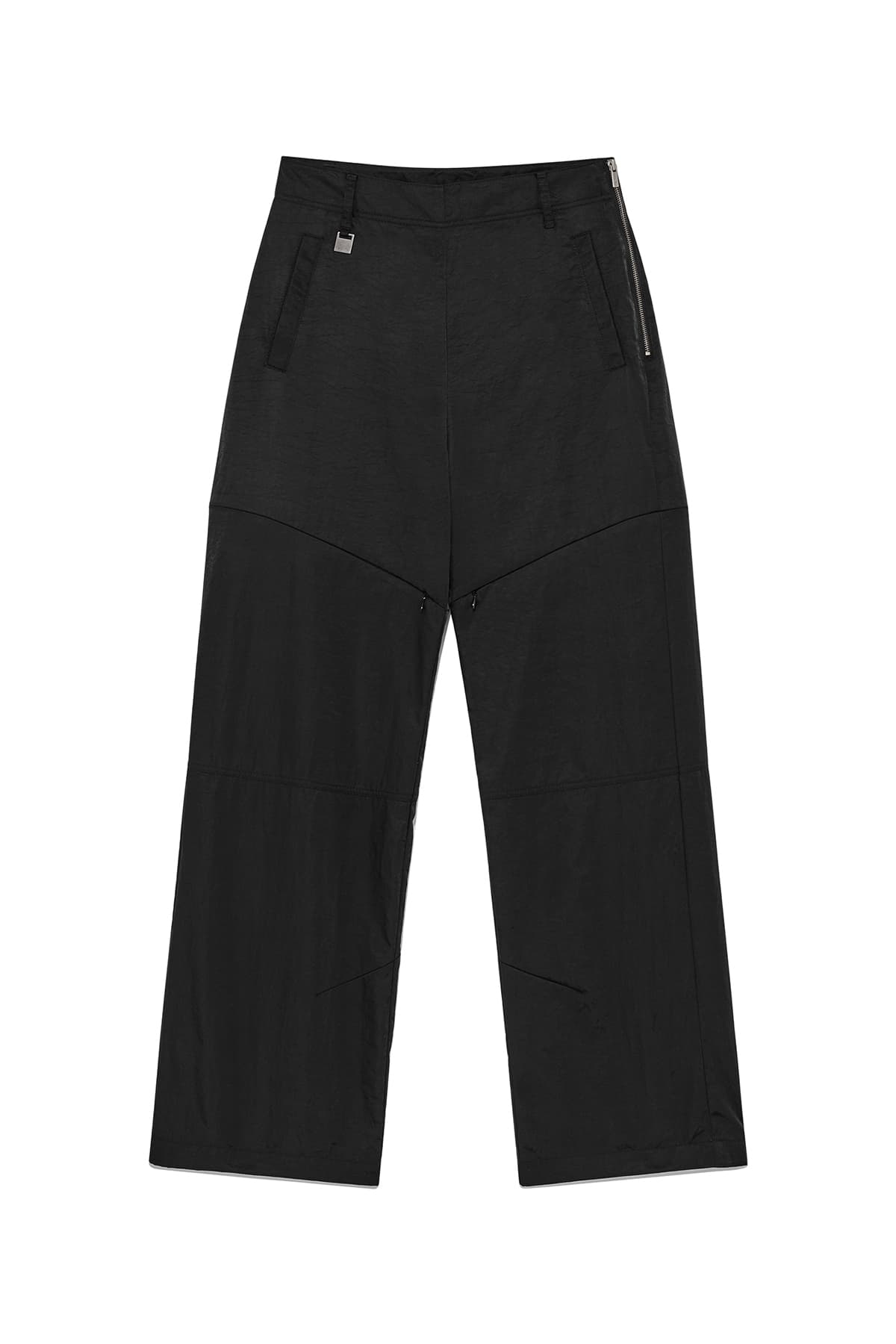 ZIPPER DETAIL NYLON PANTS IN BLACK