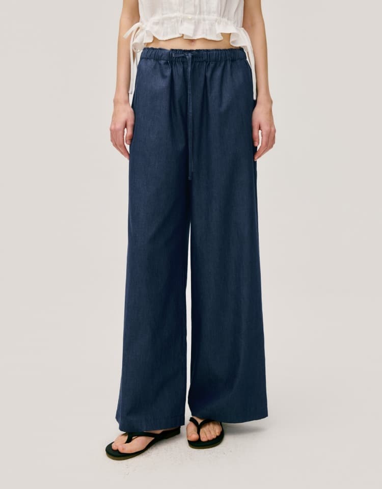 denim banding pants - blue