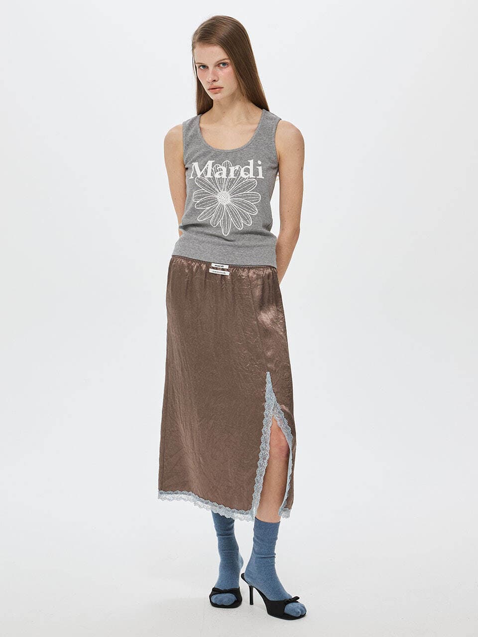 SATIN MAXI SKIRT DOUBLE LABEL LACE_TAUPE