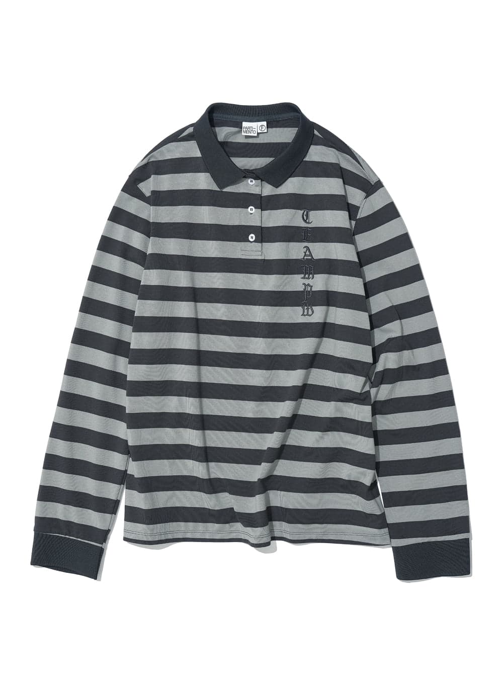 TEAM 76 PATCH STRIPE POLO TEE_CHARCOAL