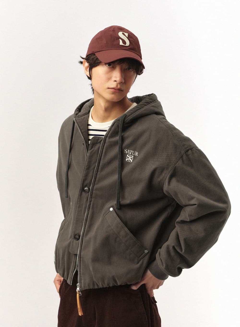 Teo Padded Hooded Zip-Up - Charcoal