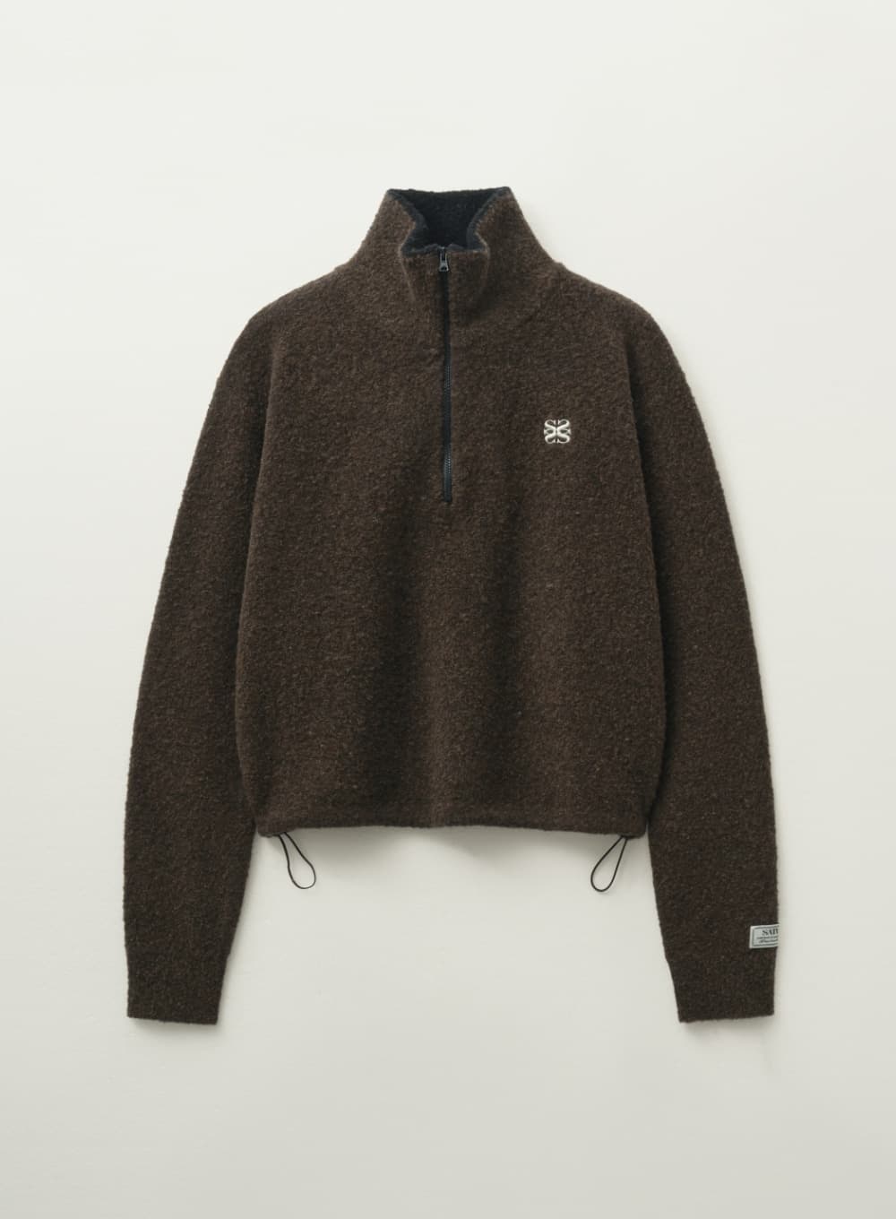 (W) Crop Half Neck Fleece Knit Zip-up - Brown