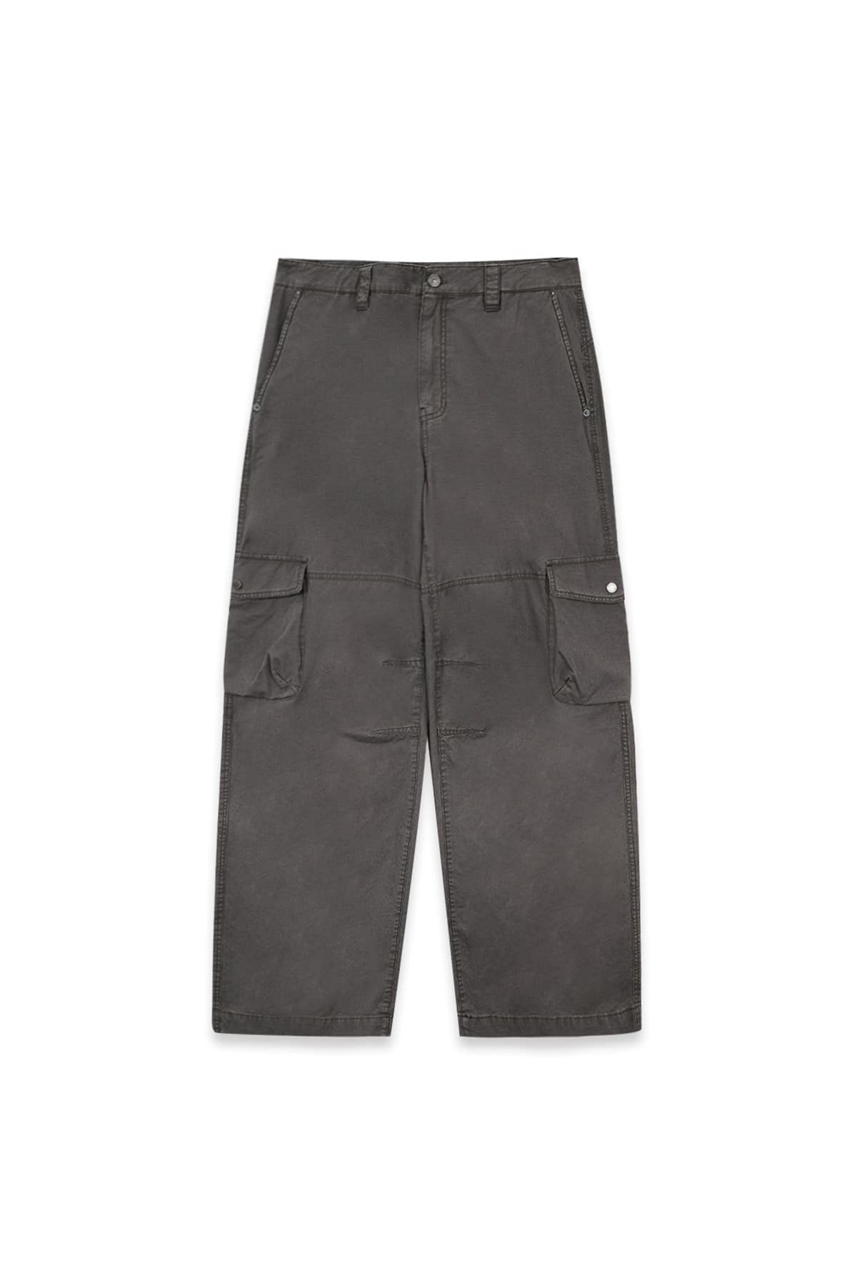 WASHED WIDE CARGO PANTS FOR MEN IN CHARCOAL