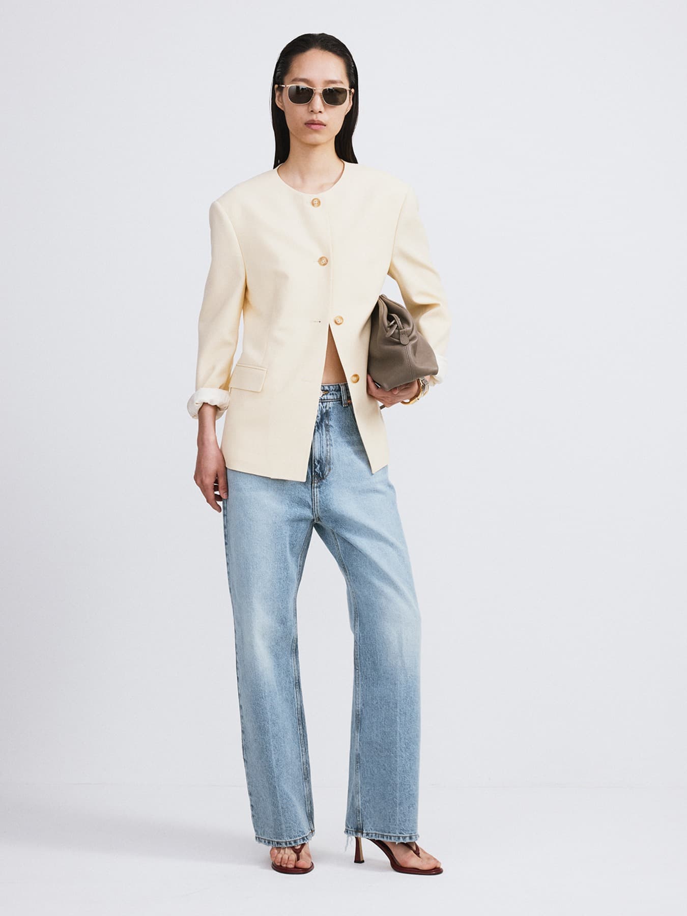 COLLARLESS SINGLE JACKET (BUTTER BEIGE)