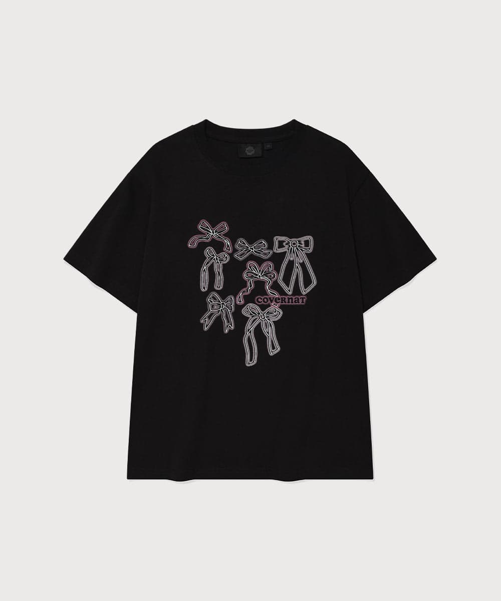 우먼 리본 그래픽 티셔츠 Black
