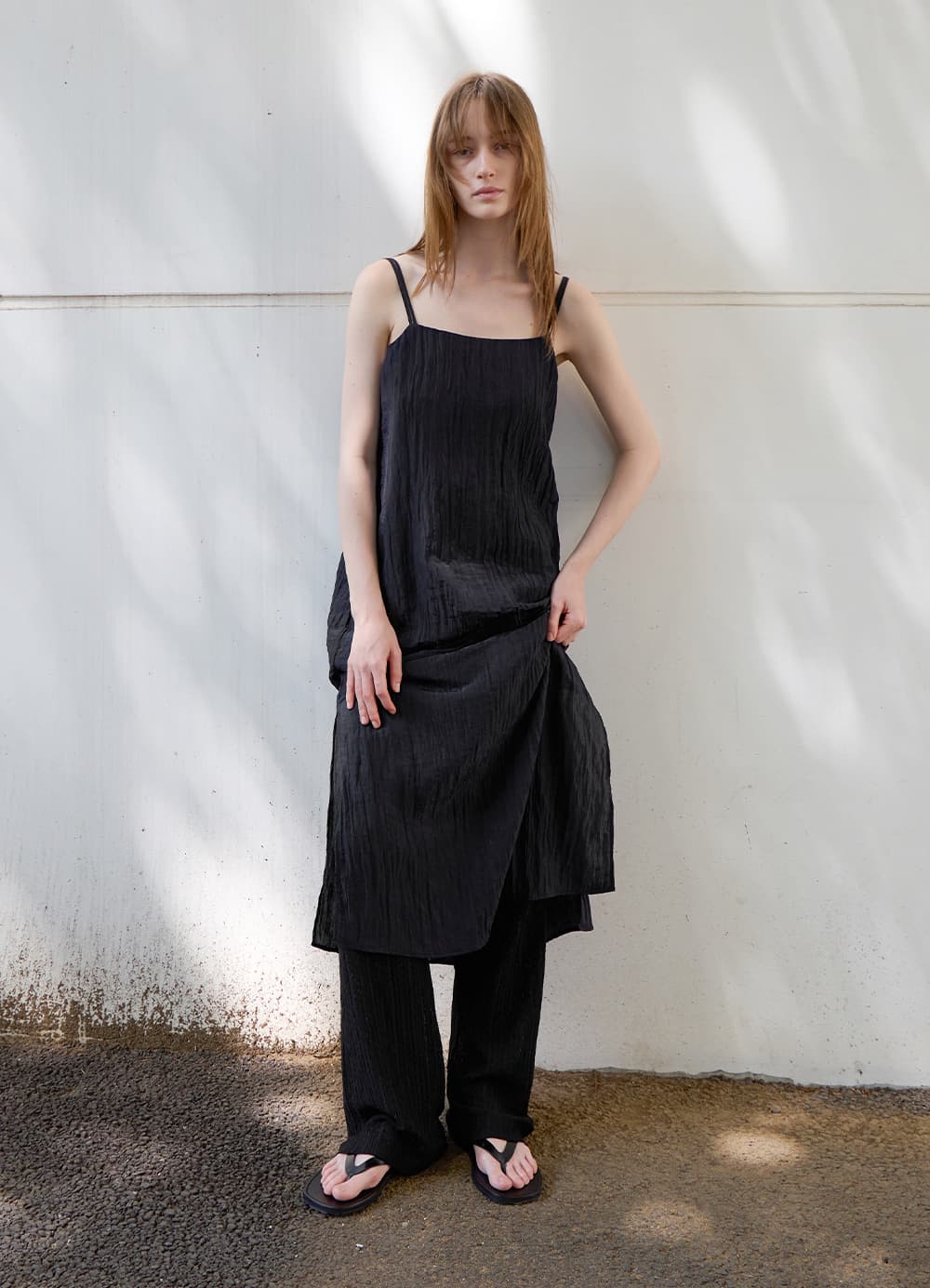 Crease Slip Dress - Black