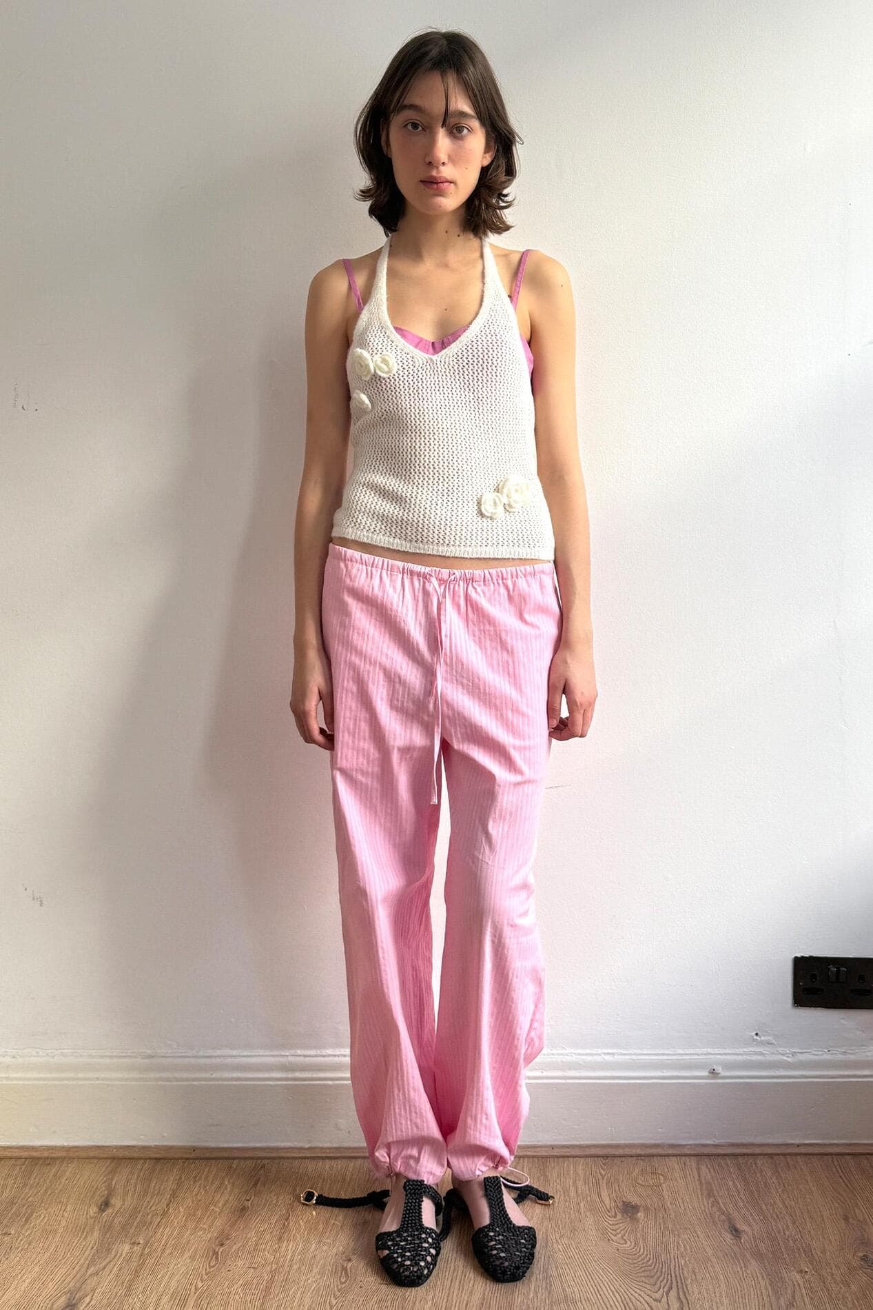 Flower Halter Neck Knit Vest (Ivory)
