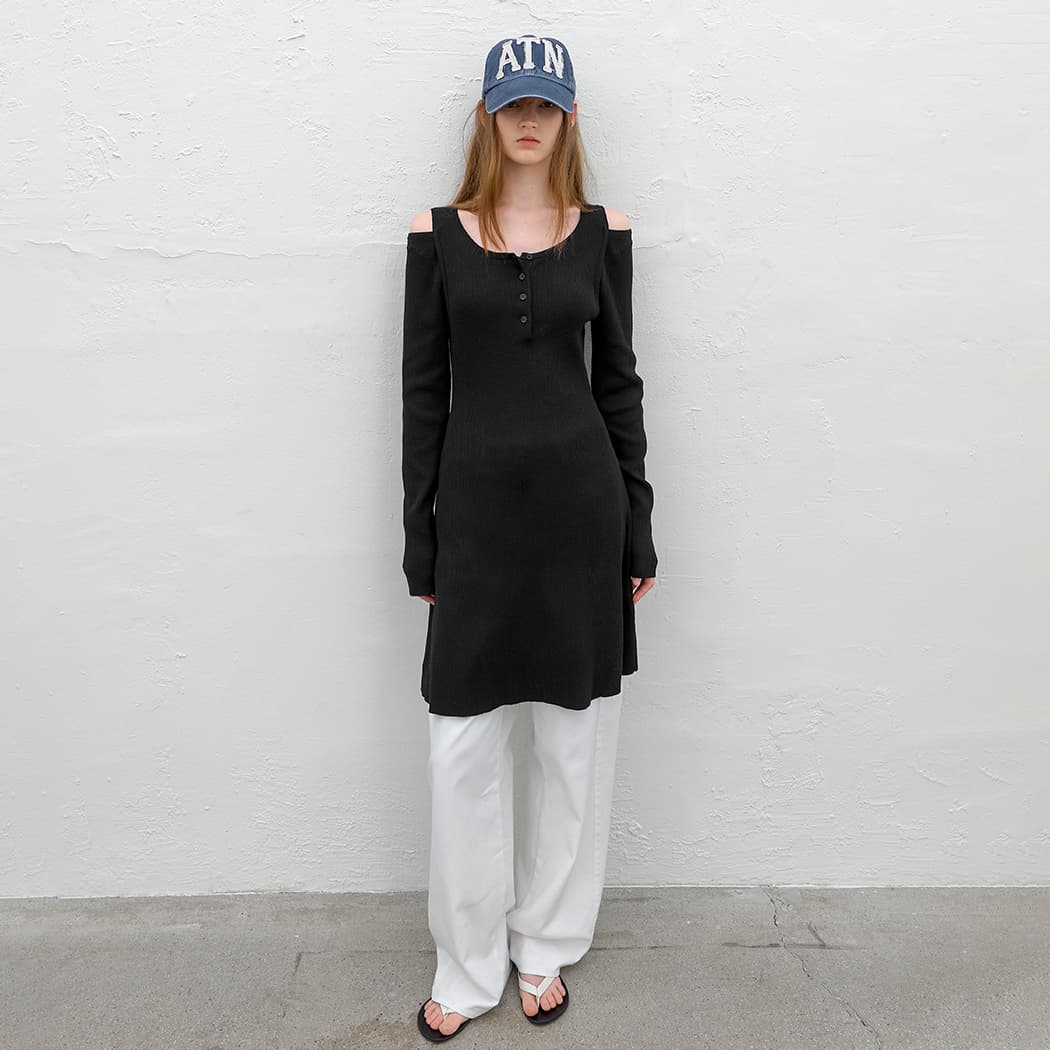 (OP-6313)SHOULDER CUTOUT KNIT DRESS