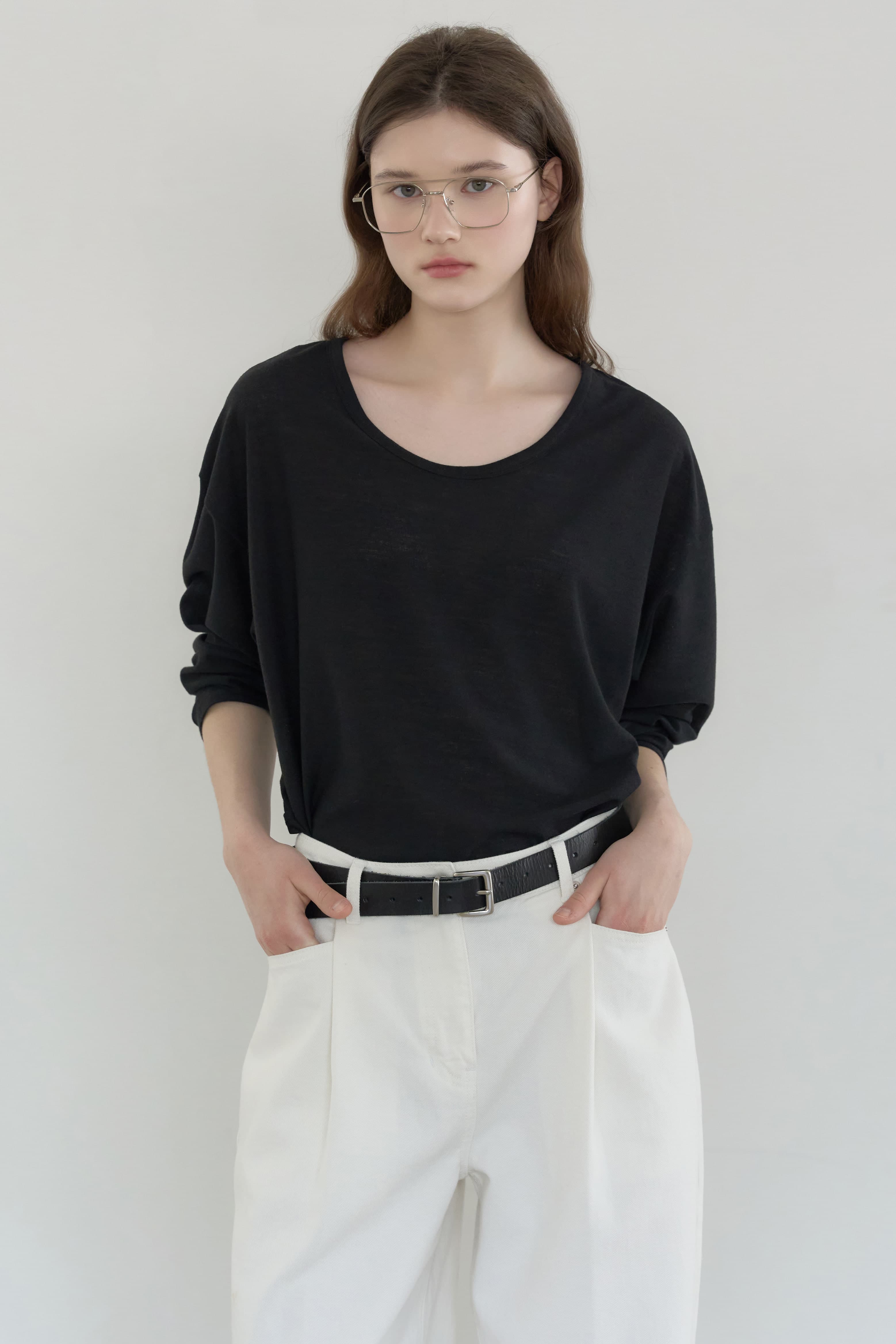 Tencel-blend 2-way t-shirt Black [N6PSTS01]
