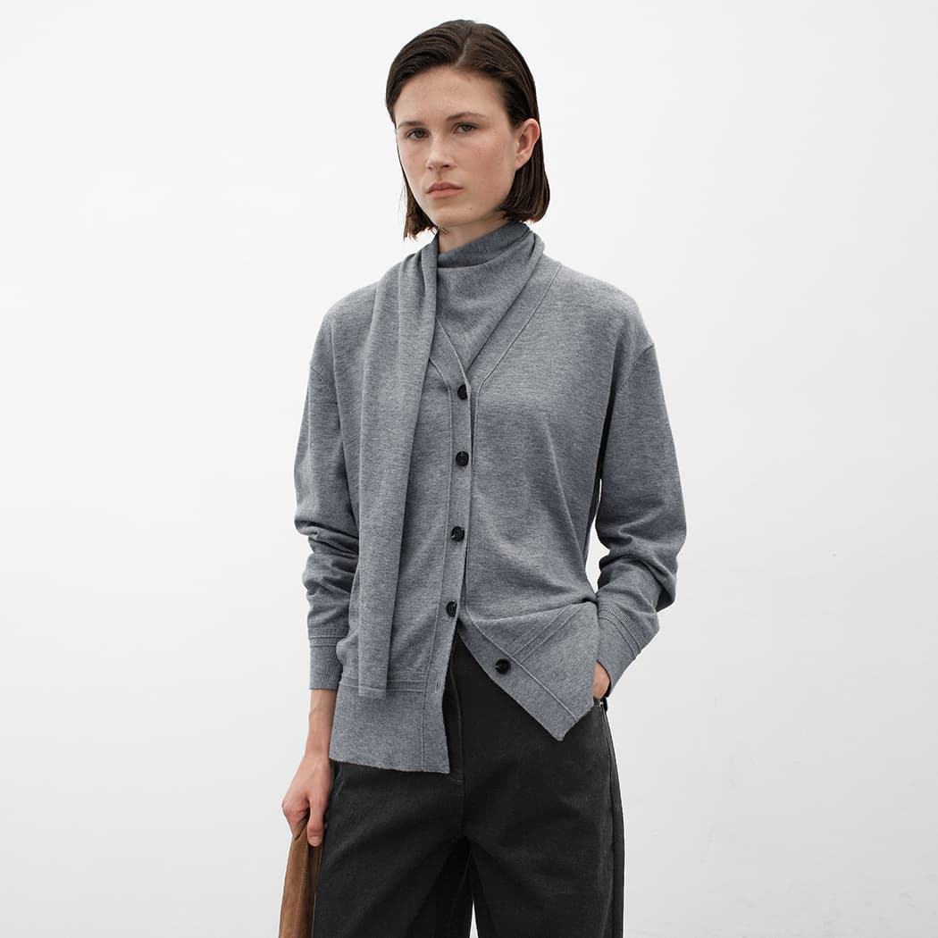 (CD-2222)MUFFLER SET KNIT CARDIGAN S