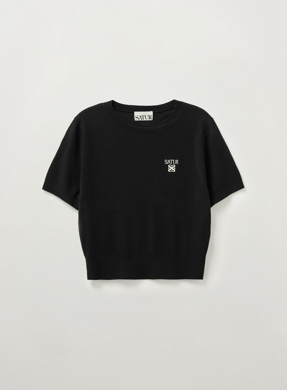 (W) Light Weight Crew Neck Half Knit - Black