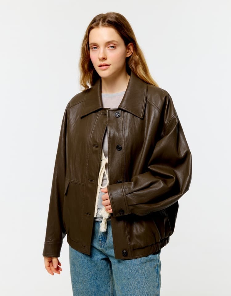 leather bomber jacket - brown